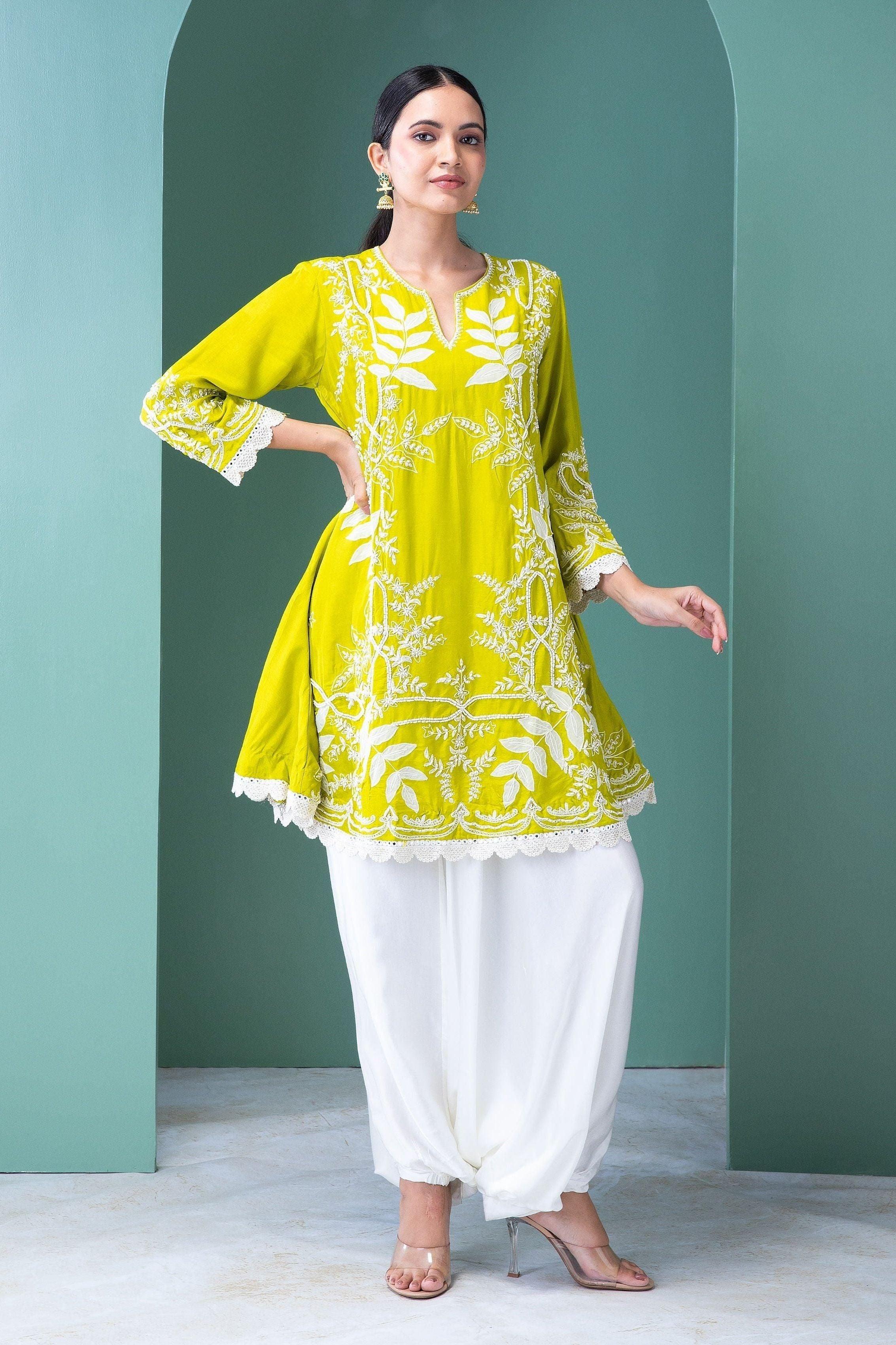 Lime Green Indo-Western Set - Mokshaa