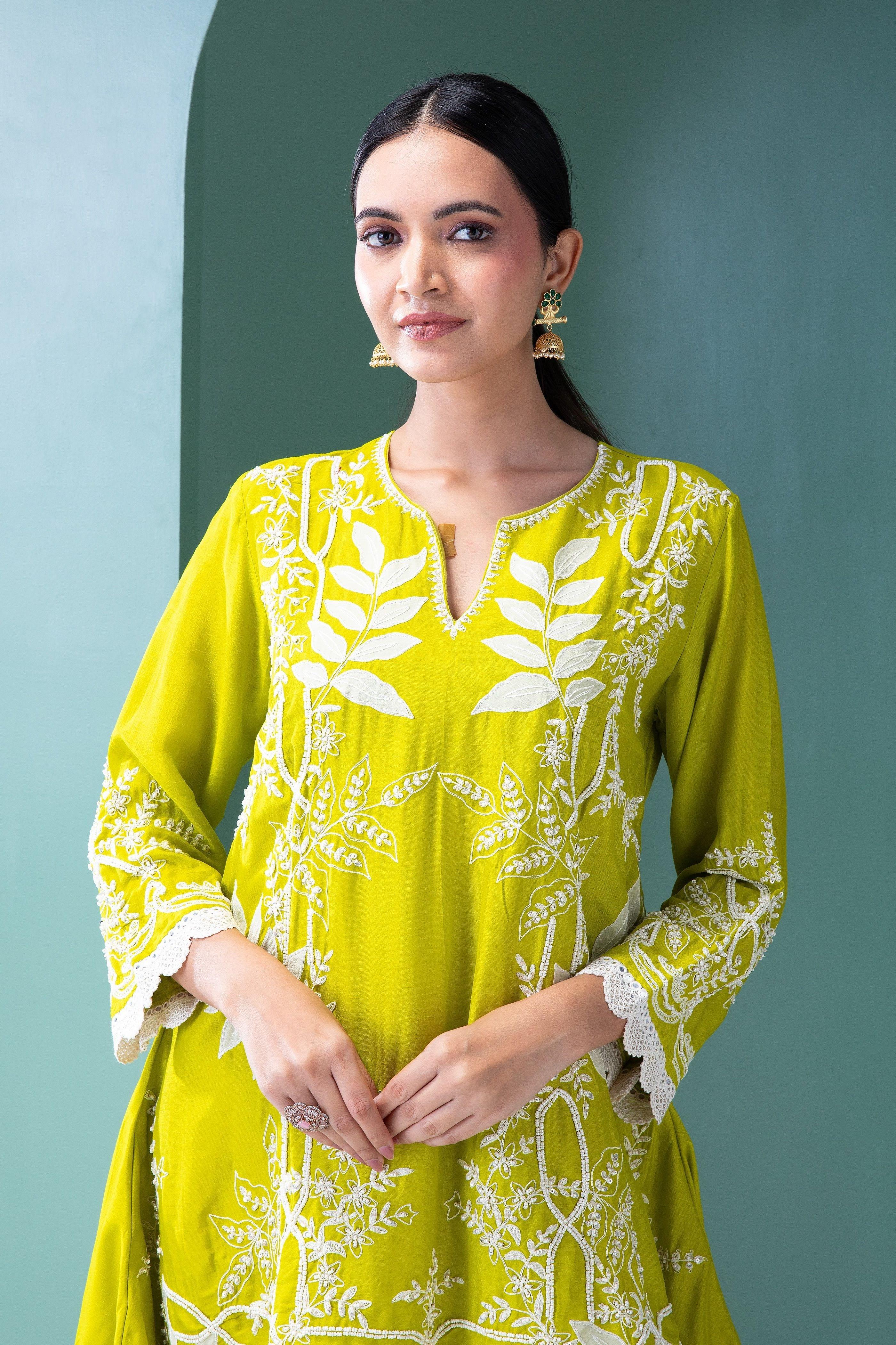 Lime Green Indo-Western Set - Mokshaa