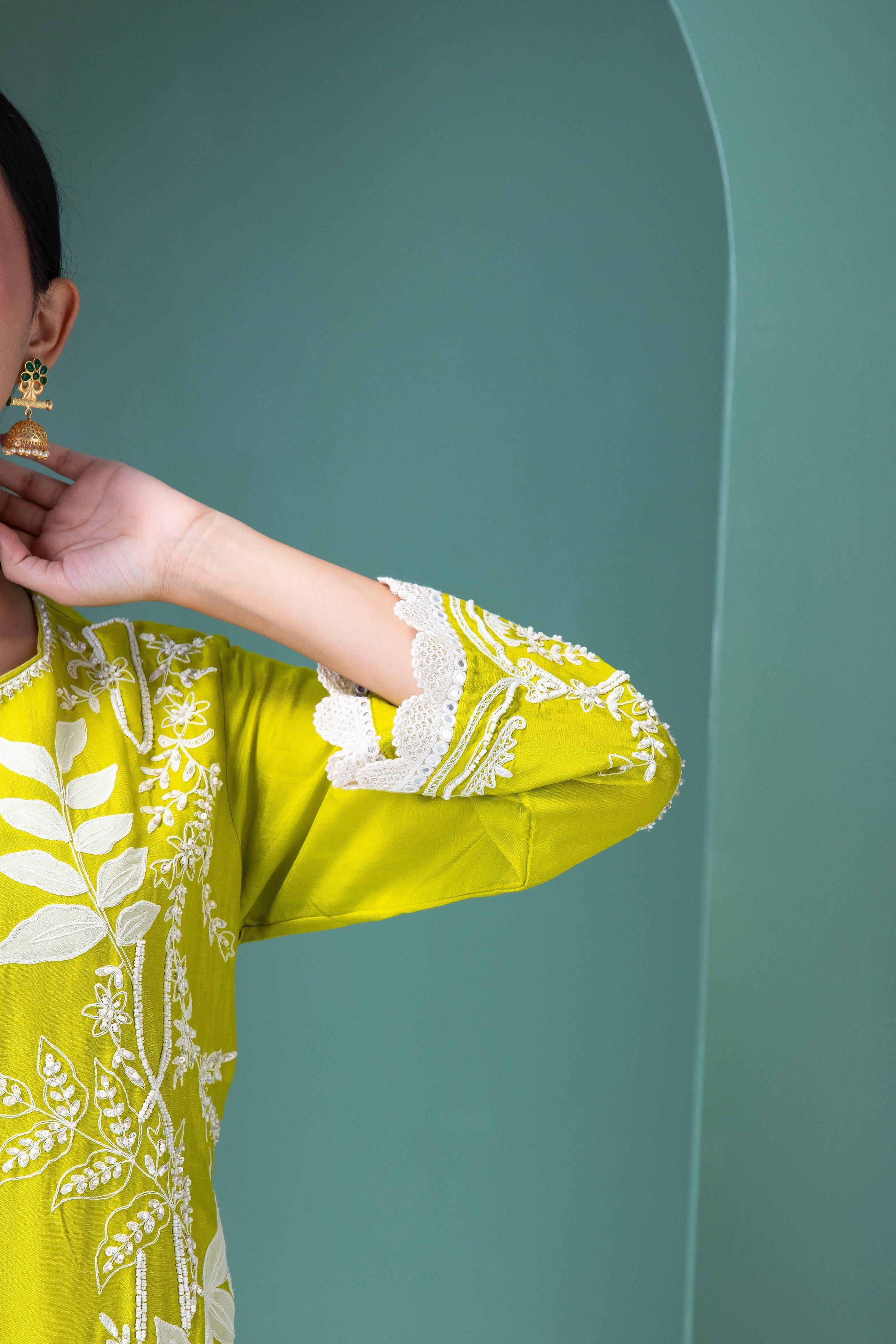 Lime Green Indo-Western Set - Mokshaa