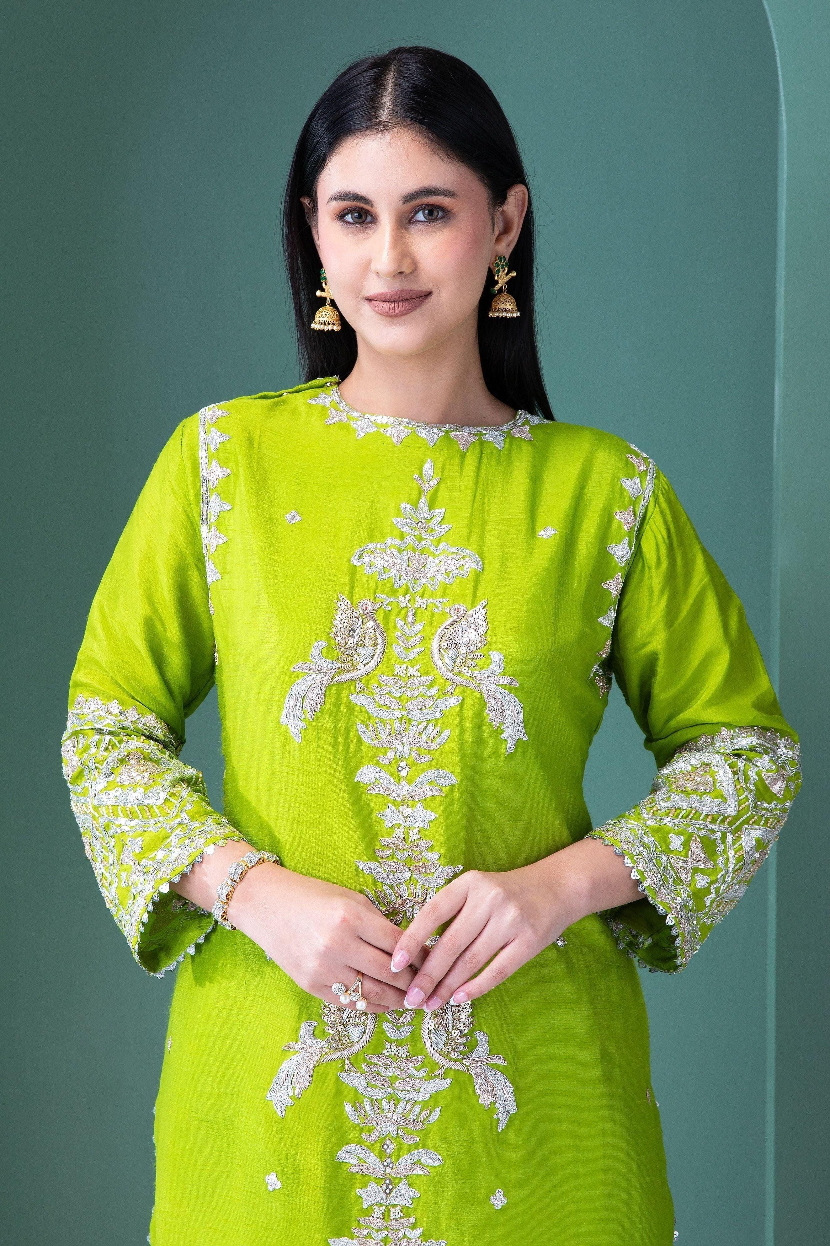 Forest Green Raw Silk Co-Ord Set - Mokshaa