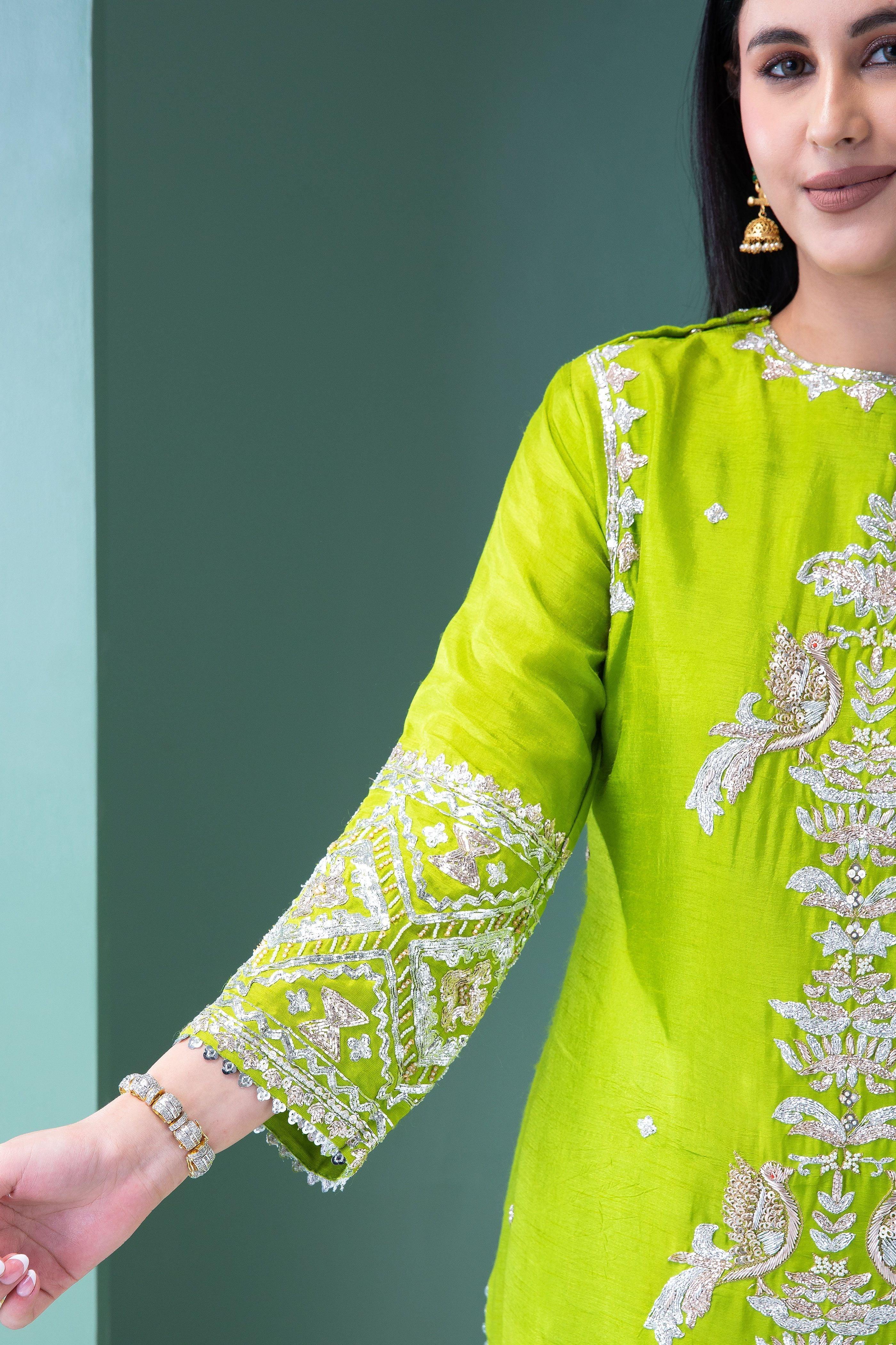Forest Green Raw Silk Co-Ord Set - Mokshaa