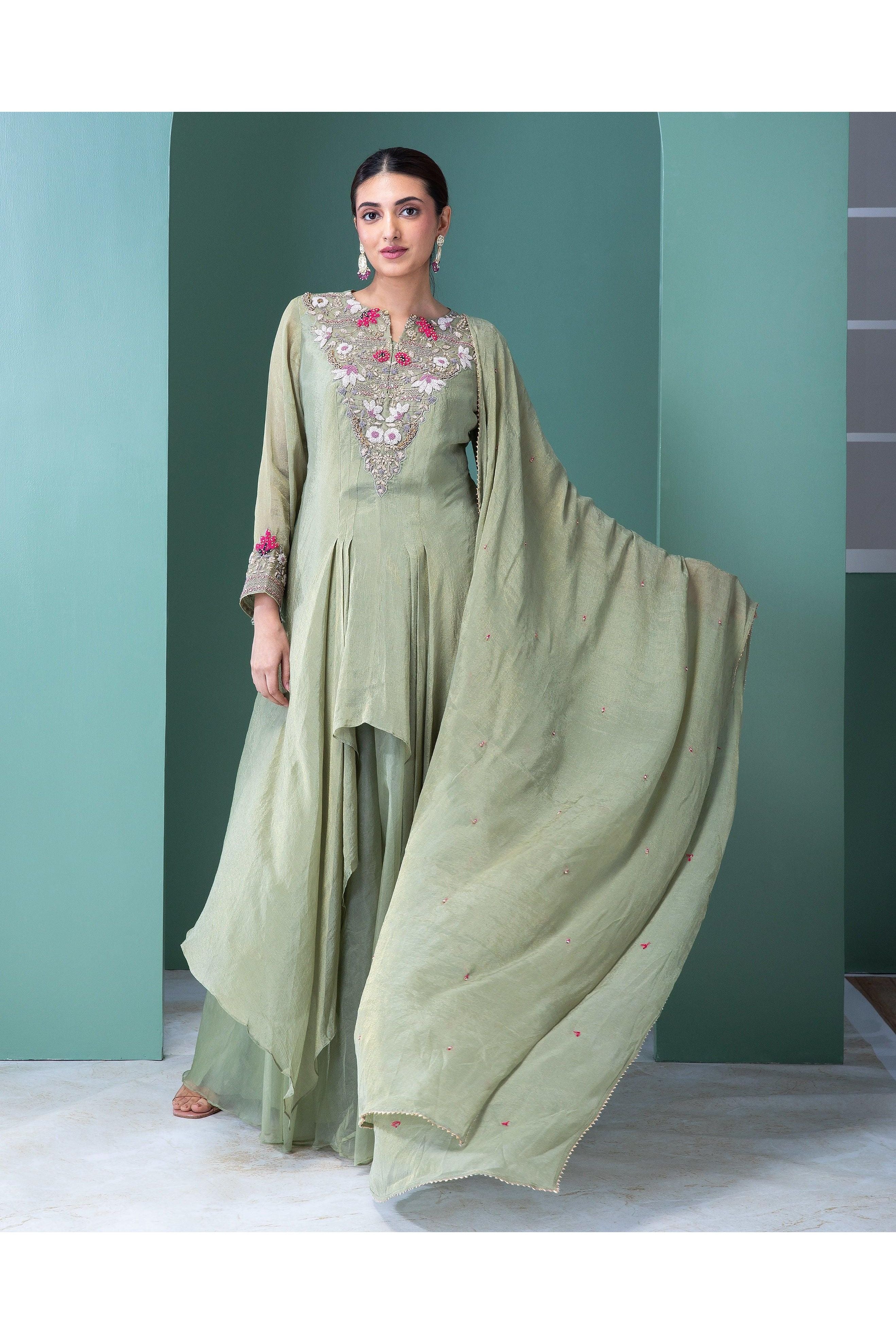 Sage Green Anarkali Set - Mokshaa