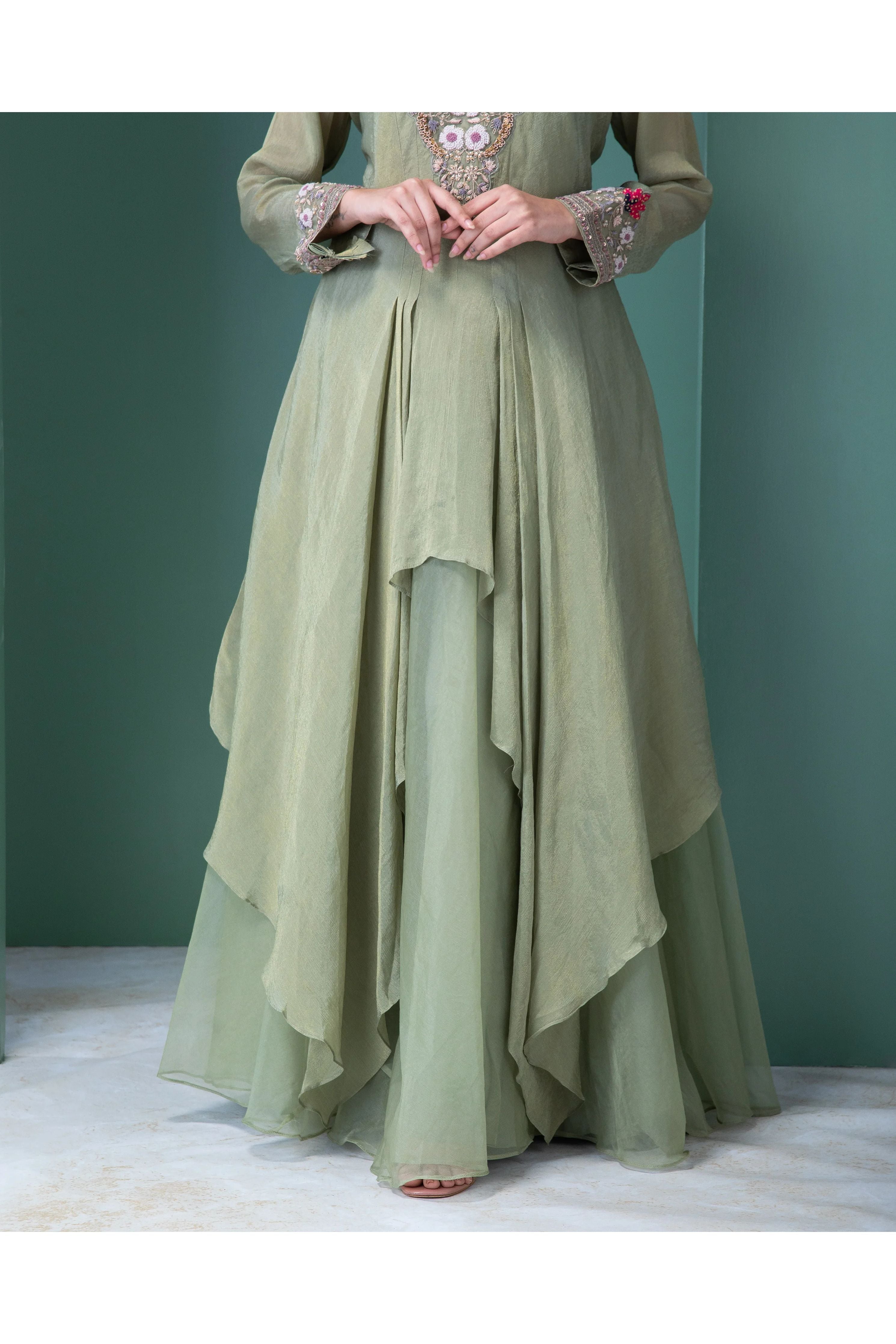Sage Green Anarkali Set - Mokshaa