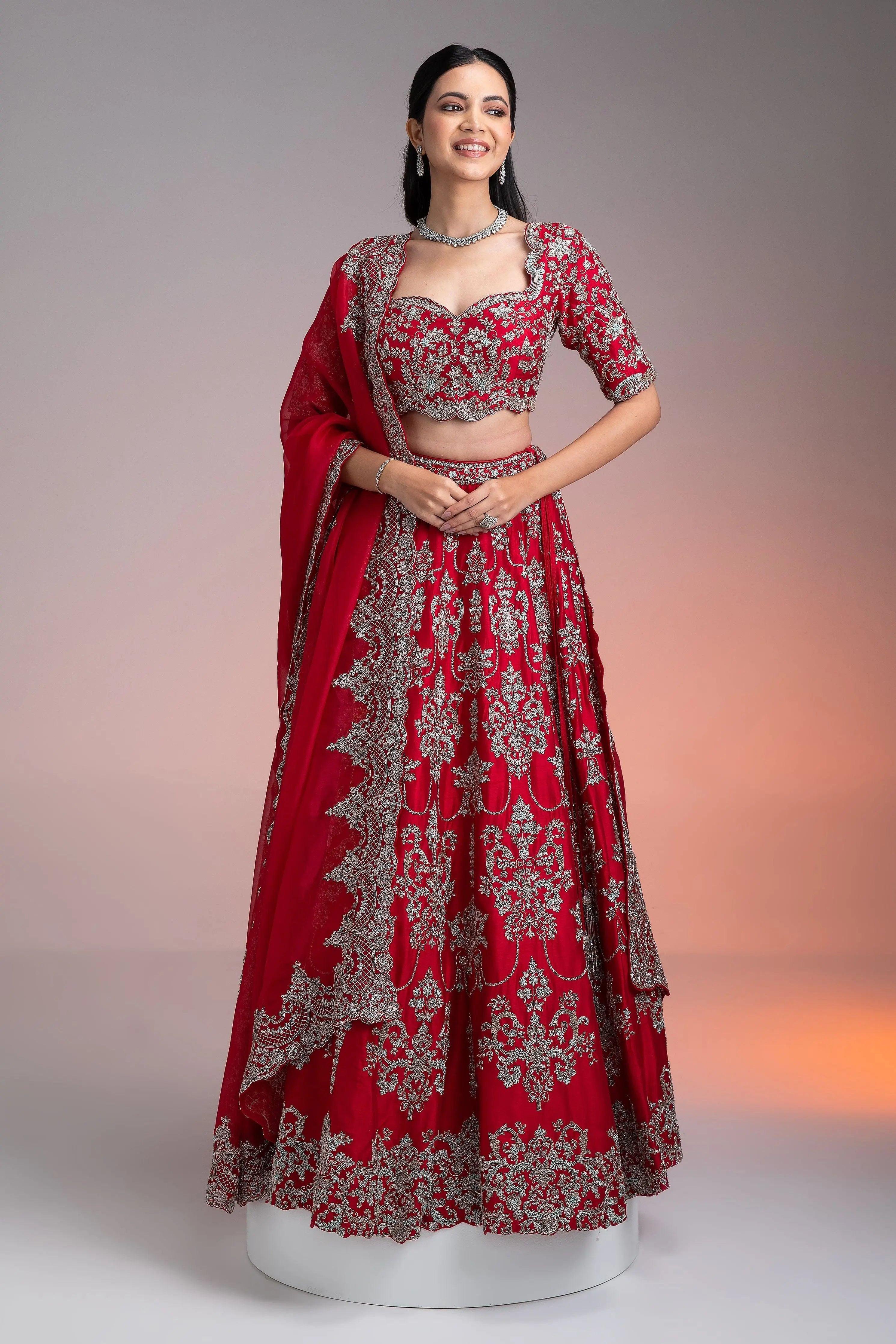 Red Silk Lehenga Set - Mokshaa