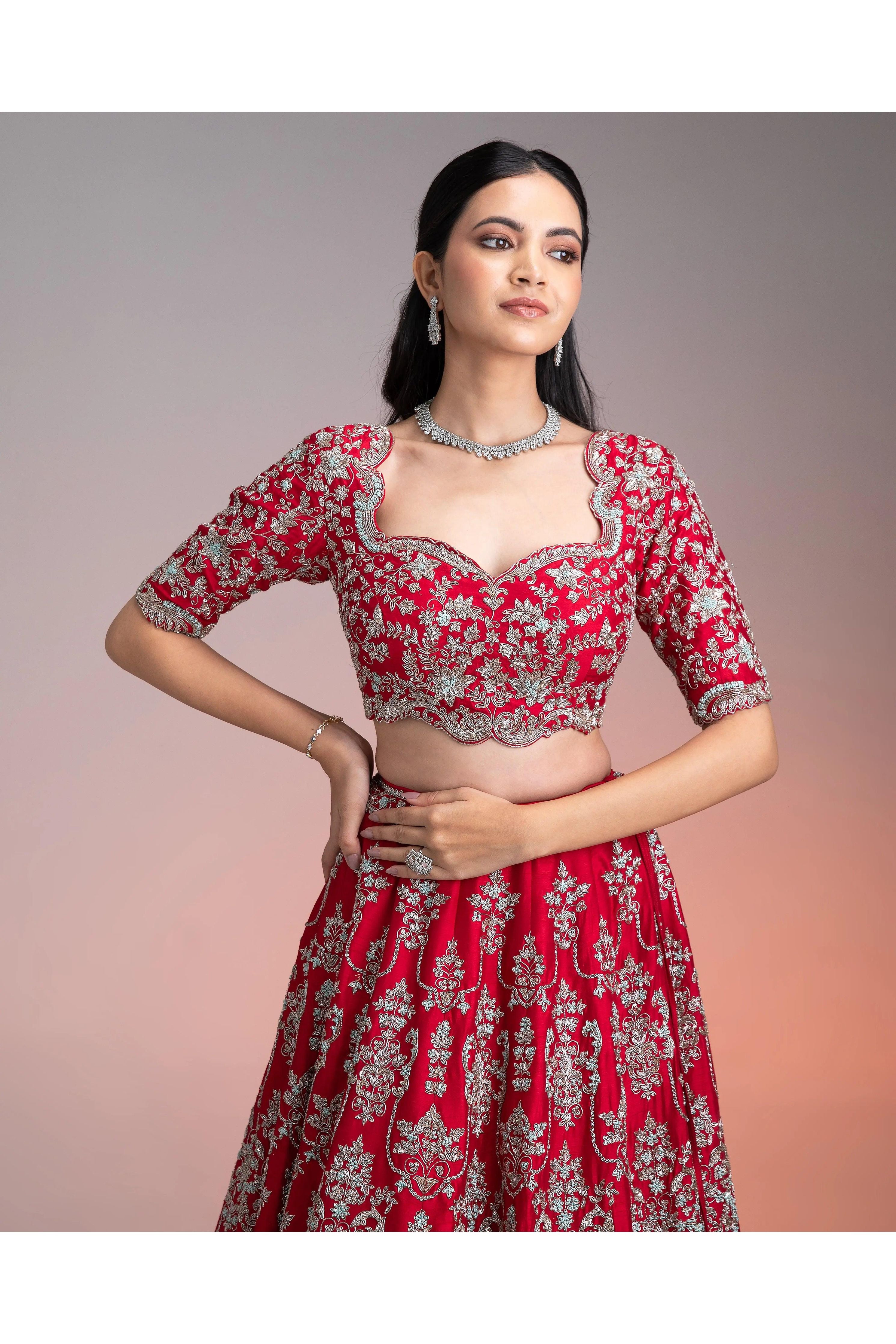 Red Silk Lehenga Set - Mokshaa