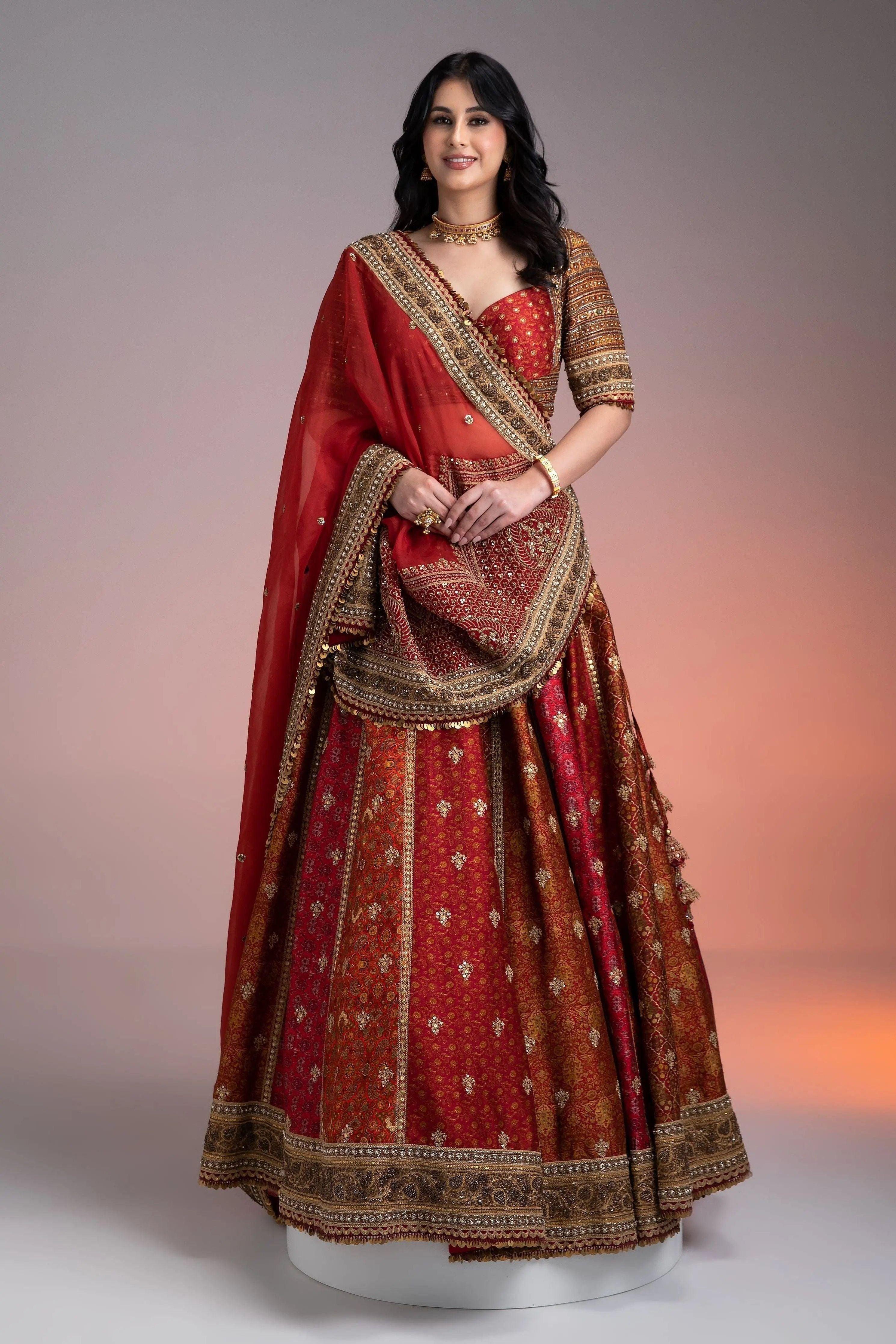 Maroon Printed Lehenga Set - Mokshaa
