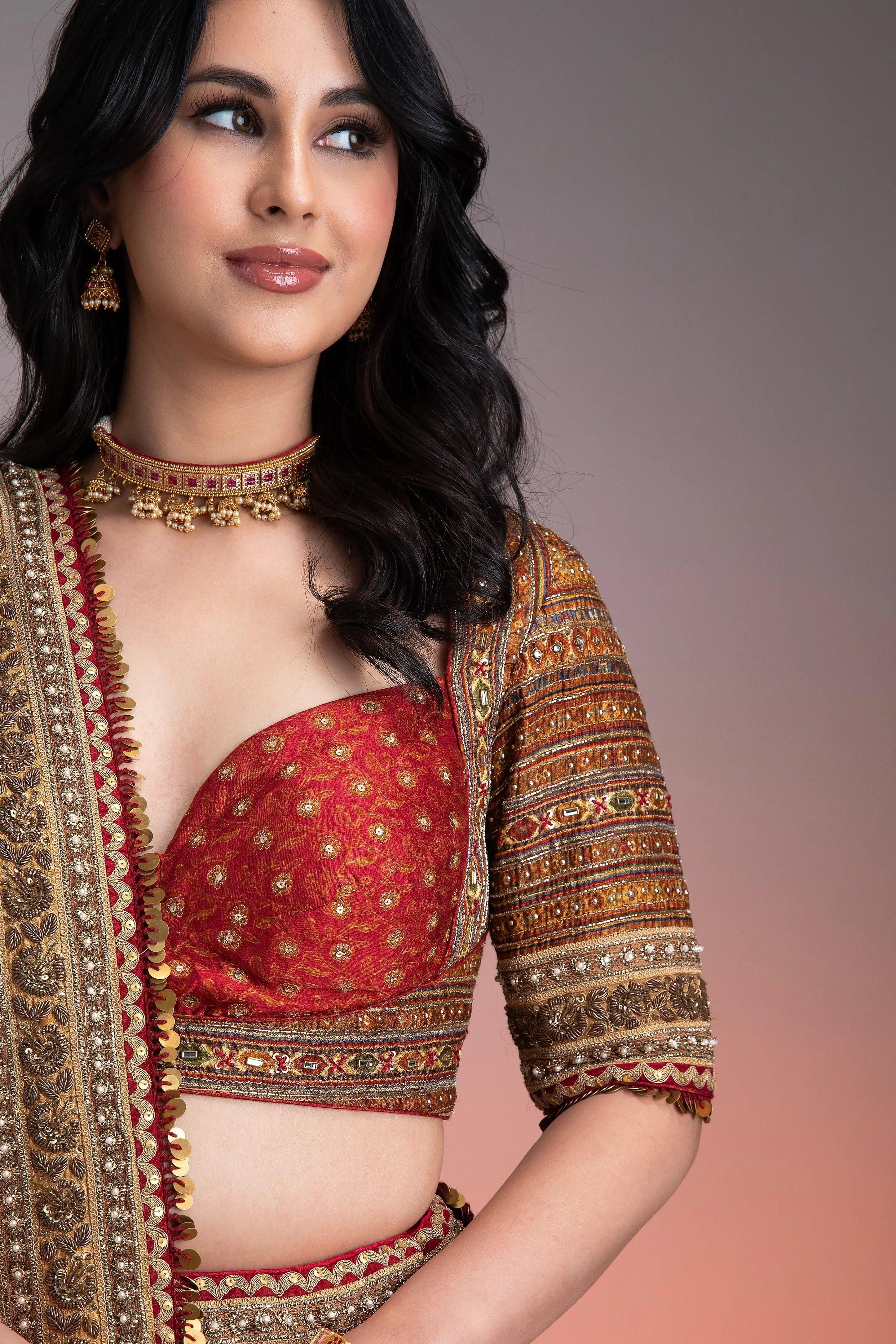 Maroon Printed Lehenga Set - Mokshaa