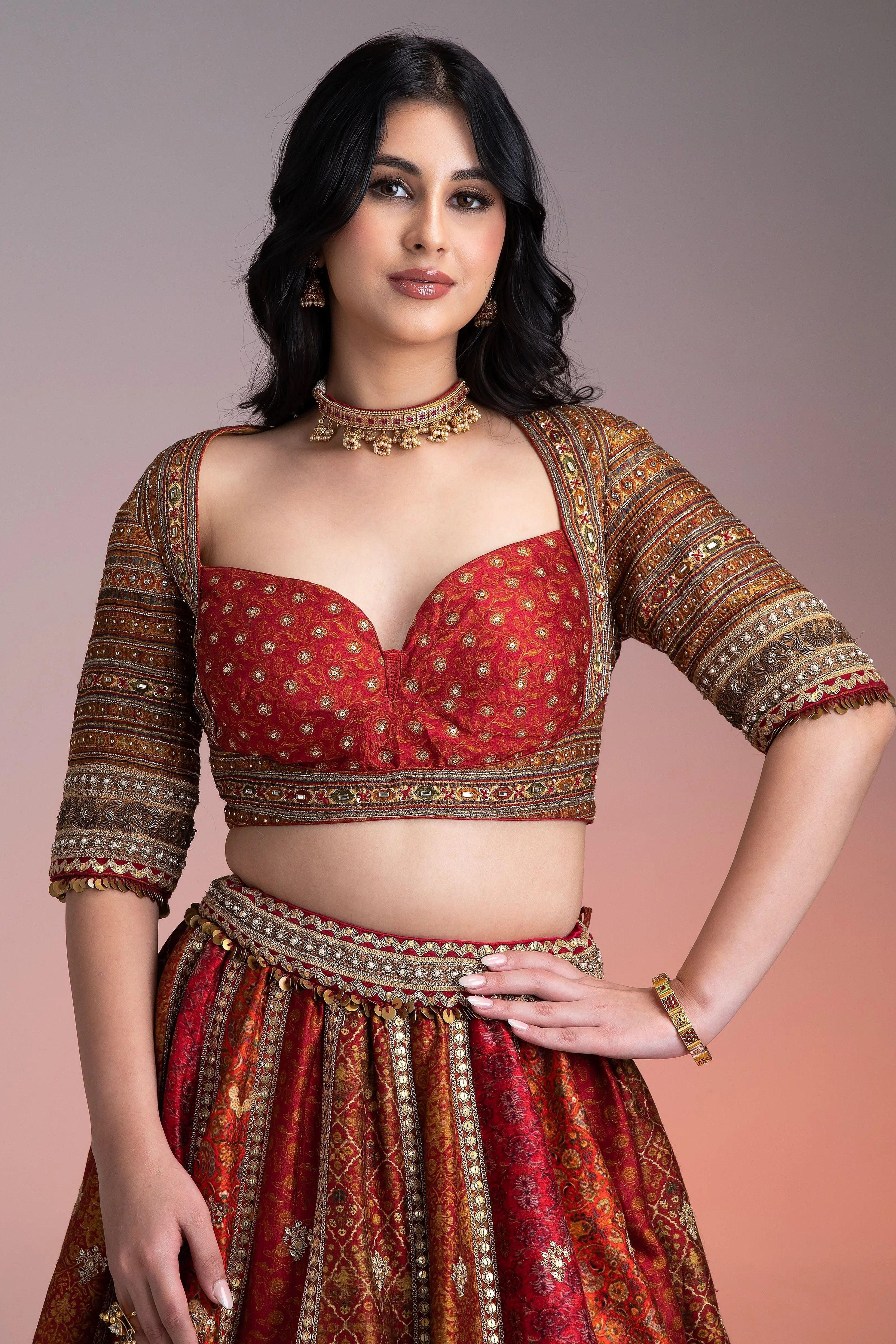Maroon Printed Lehenga Set - Mokshaa