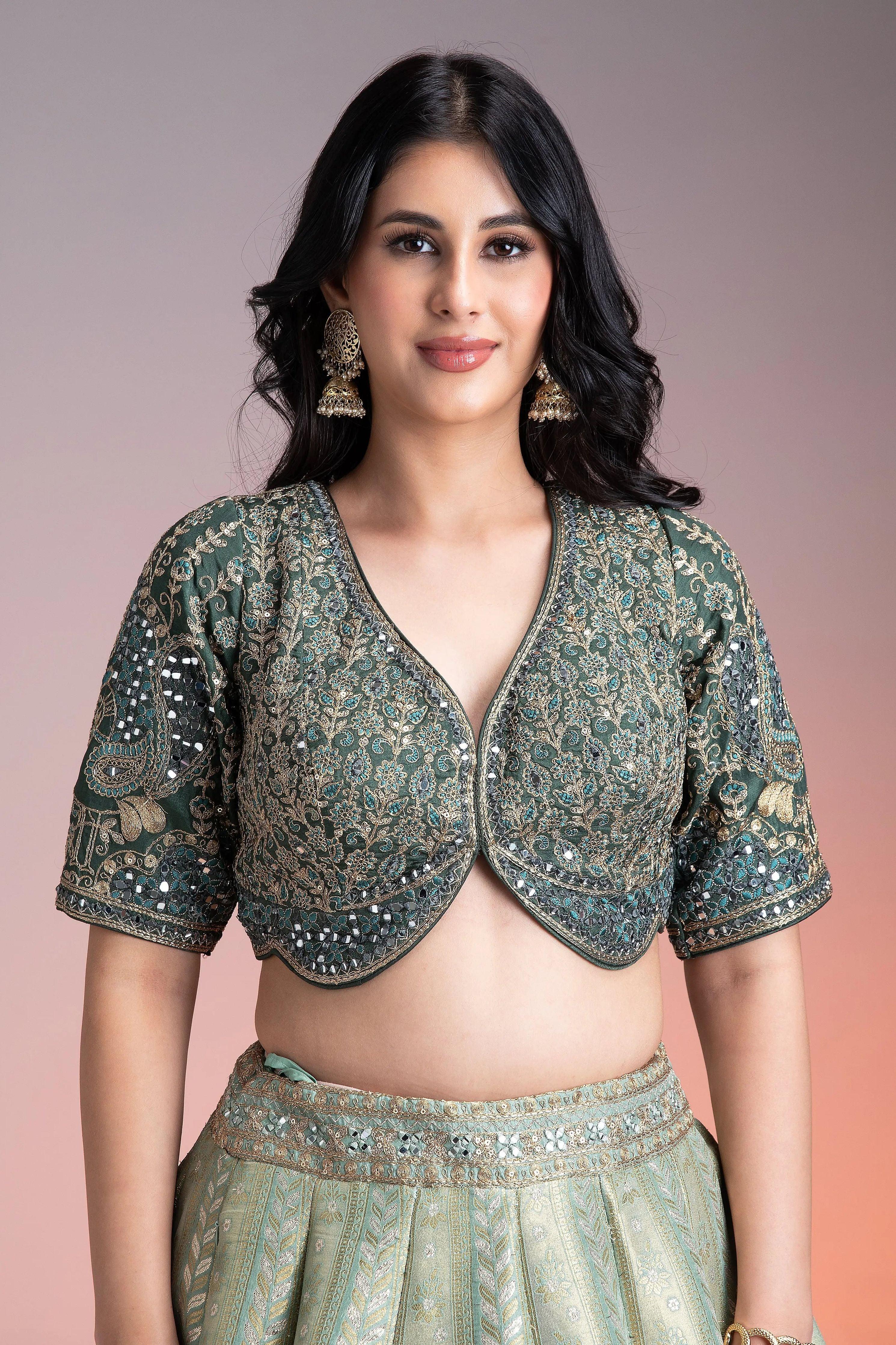 Sage Green Shaded Banarasi Silk Lehenga - Mokshaa
