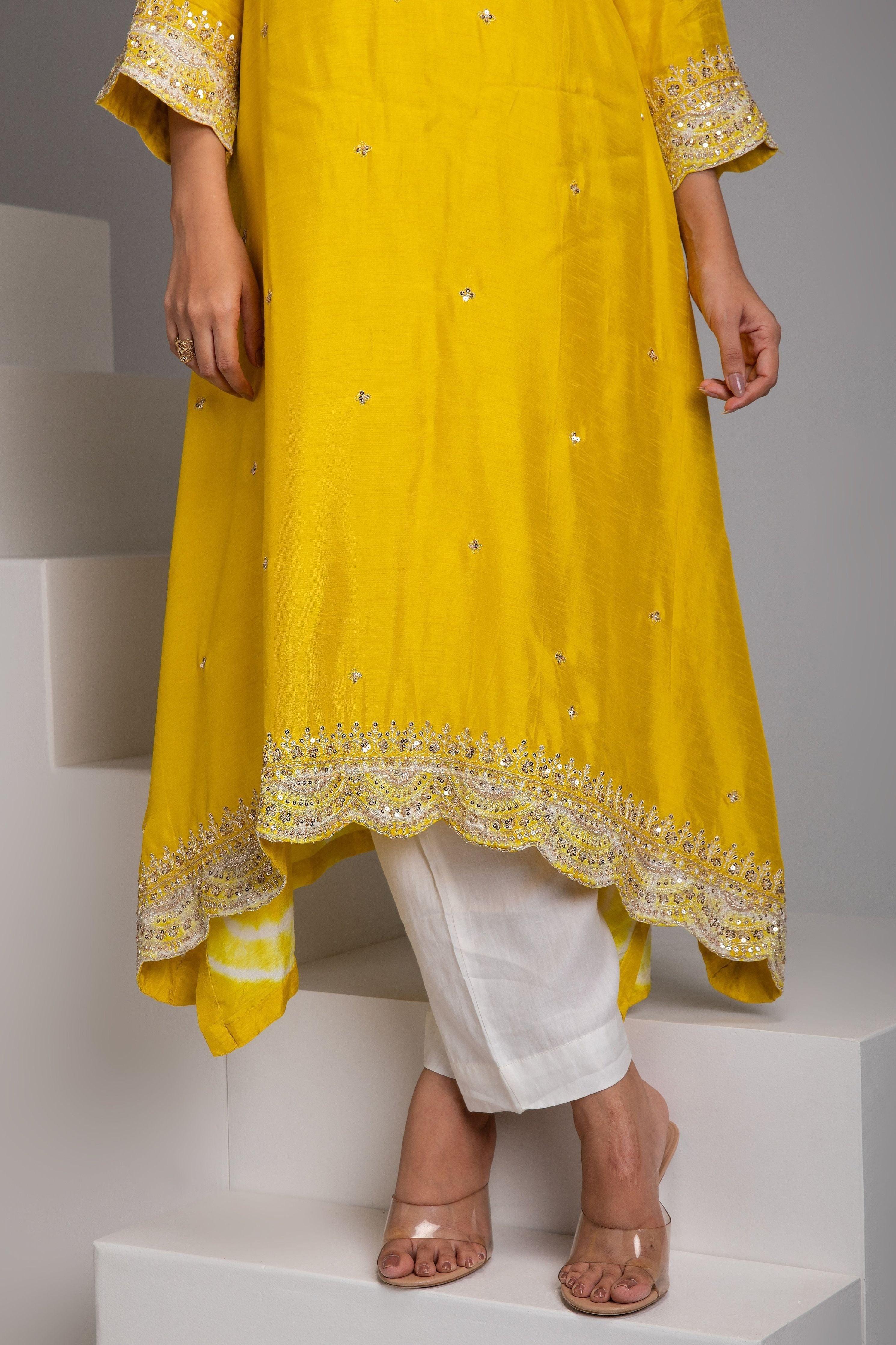 Yellow Embroidered Kurta Set - Mokshaa