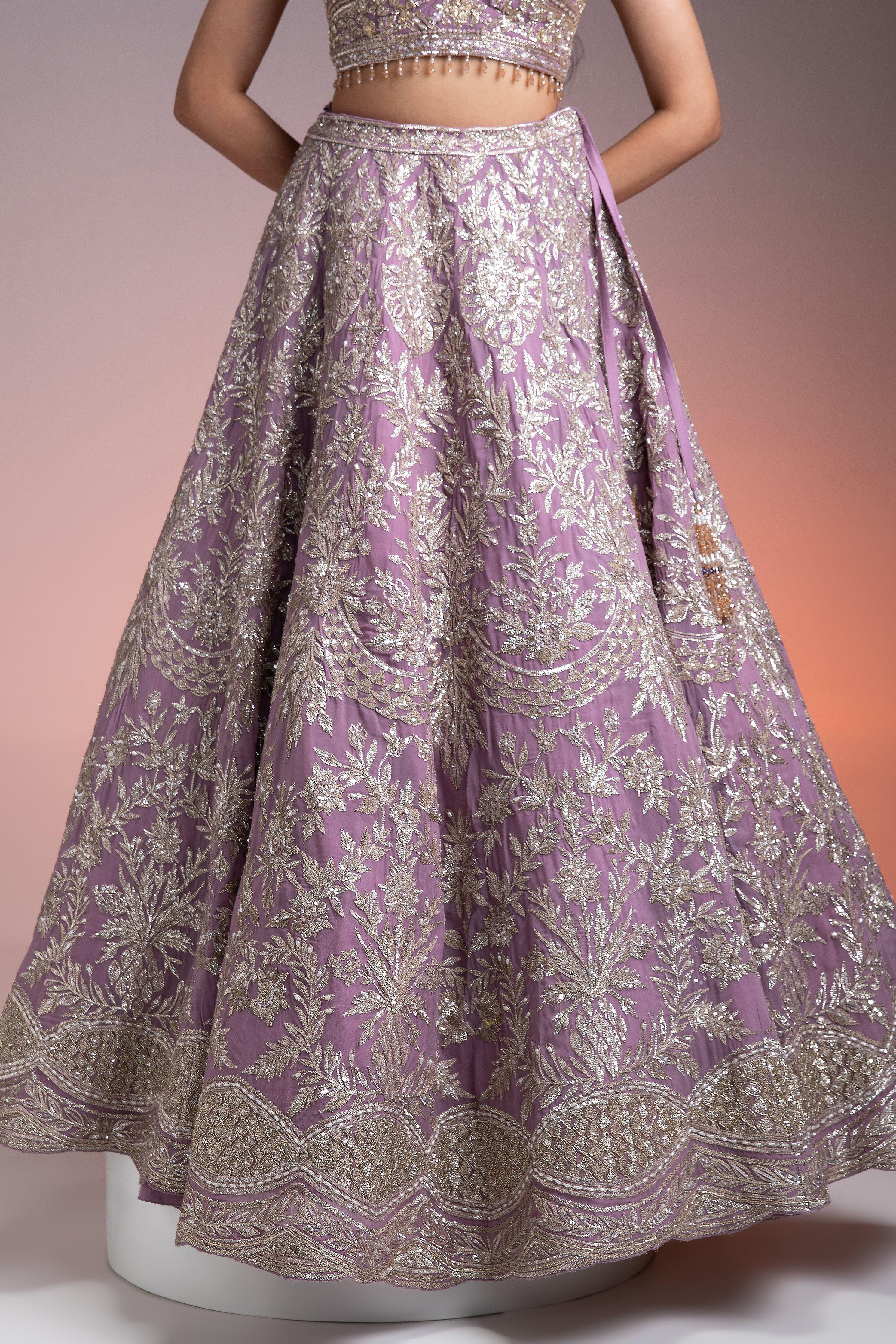 Stunning Lavender Georgette Lehenga With Silver Embroidery - Mokshaa