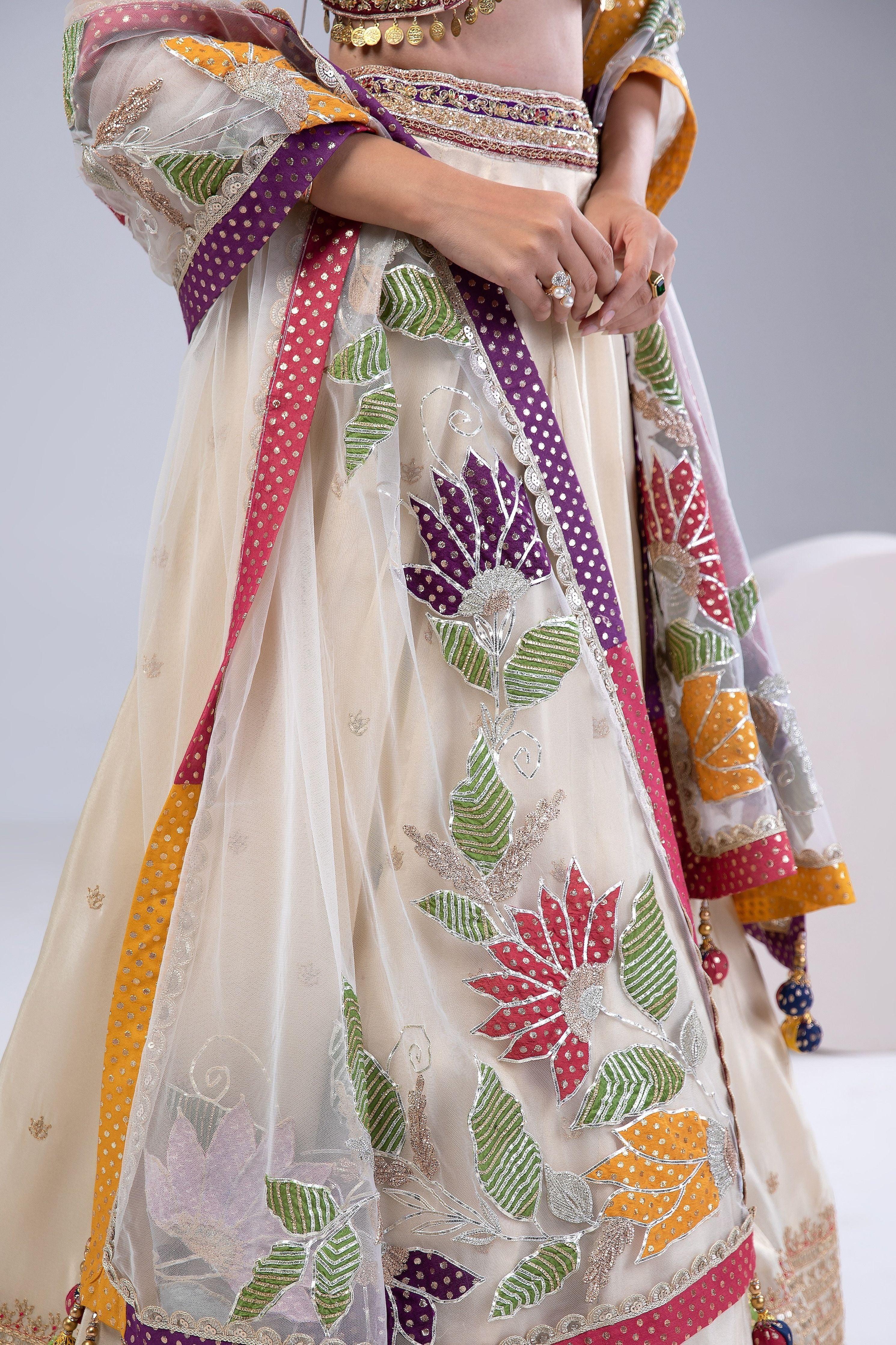 Cream Tissue Silk Lehenga Set - Mokshaa