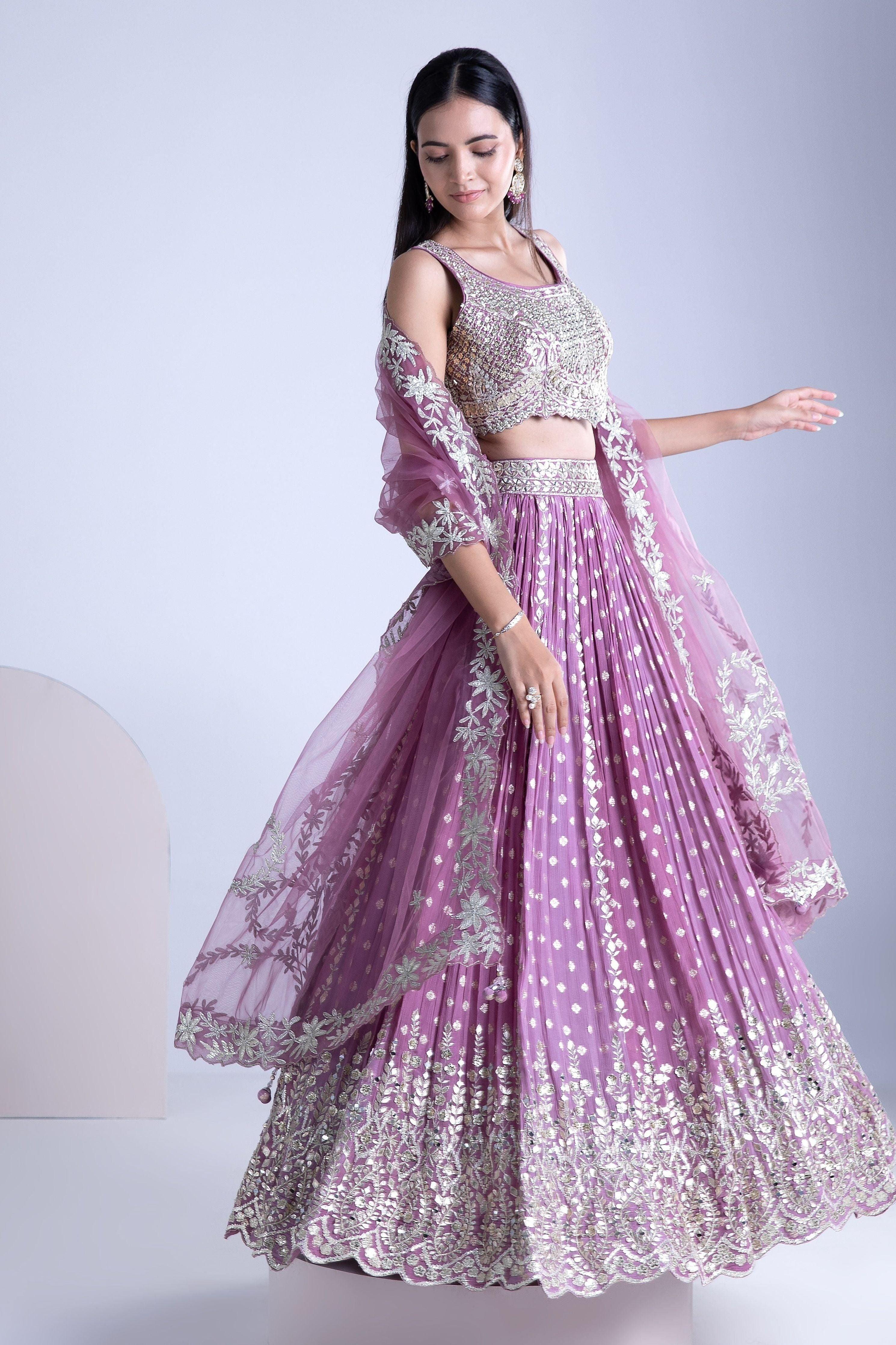 Lilac And Stardust Georgette Lehenga Set - Mokshaa