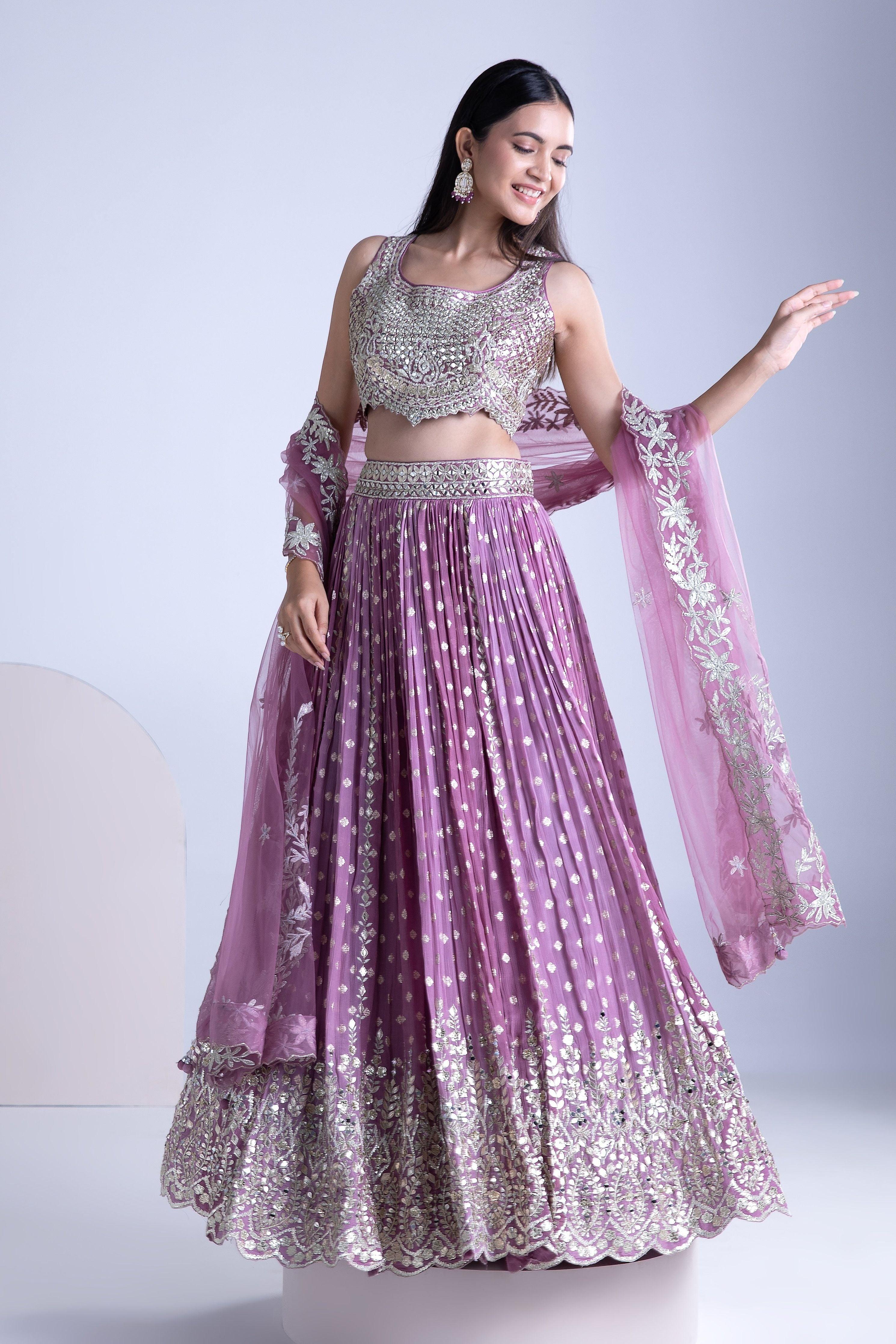 Lilac And Stardust Georgette Lehenga Set - Mokshaa