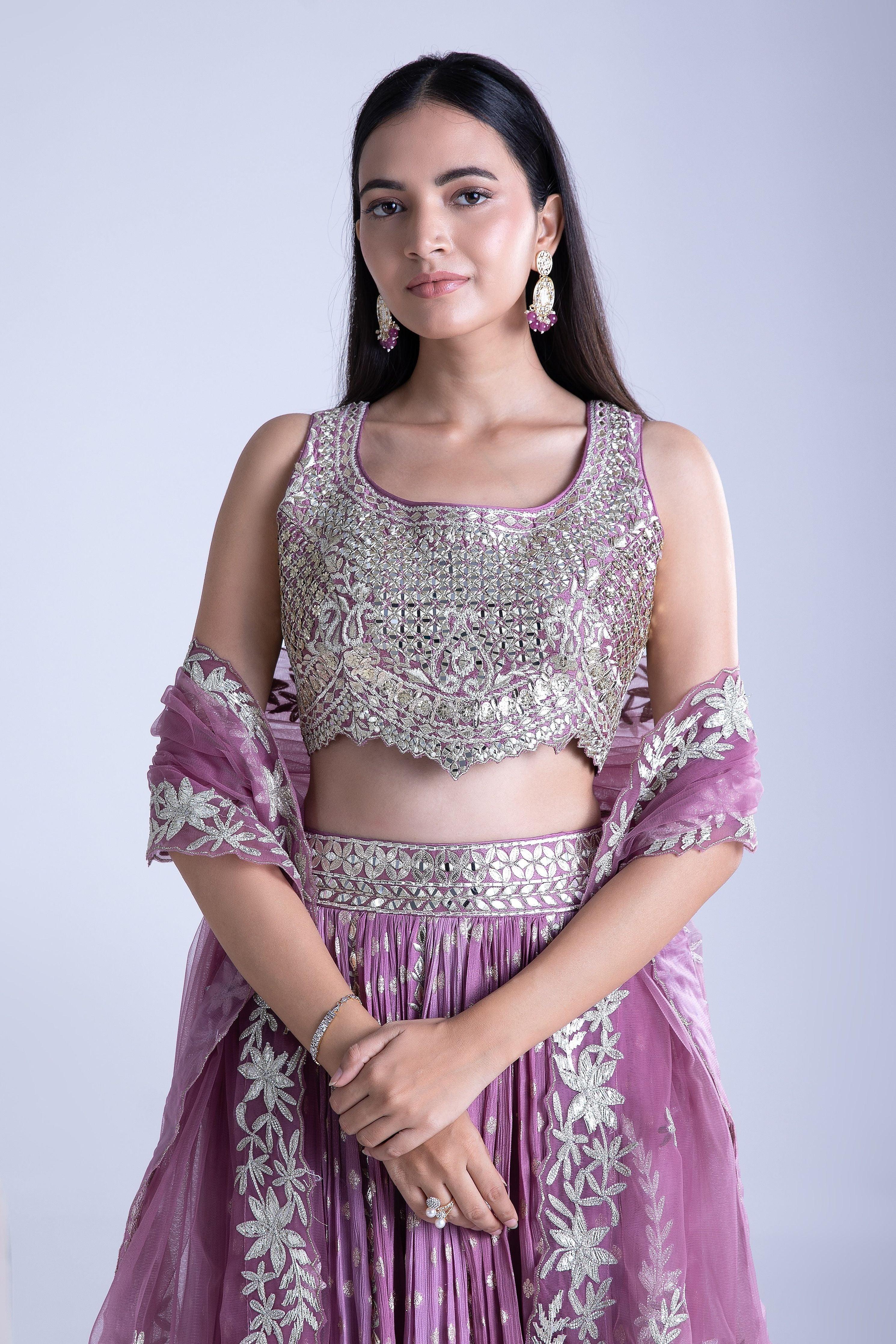 Lilac And Stardust Georgette Lehenga Set - Mokshaa