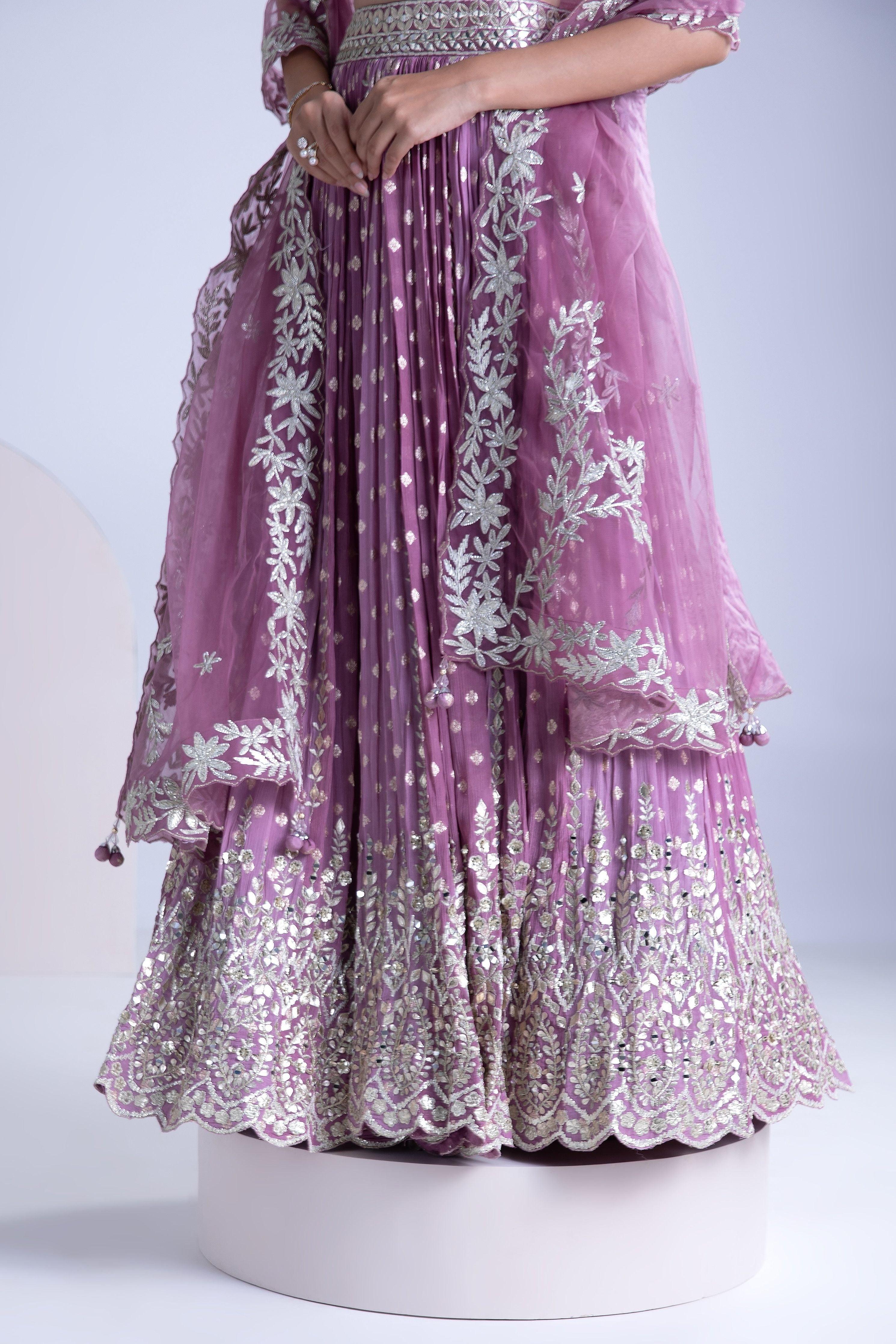 Lilac And Stardust Georgette Lehenga Set - Mokshaa