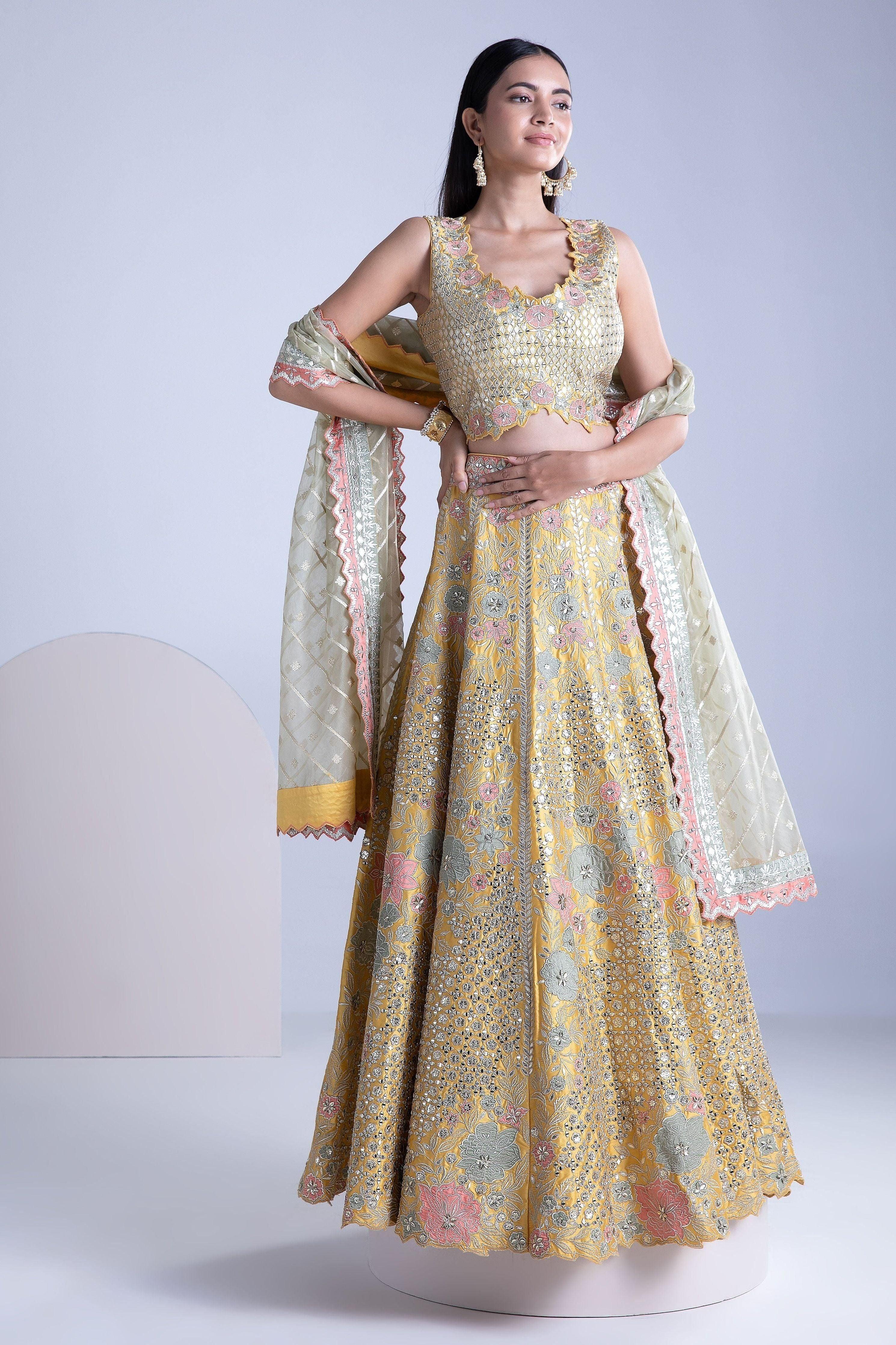 Maize Yellow Silk Lehenga Set - Mokshaa