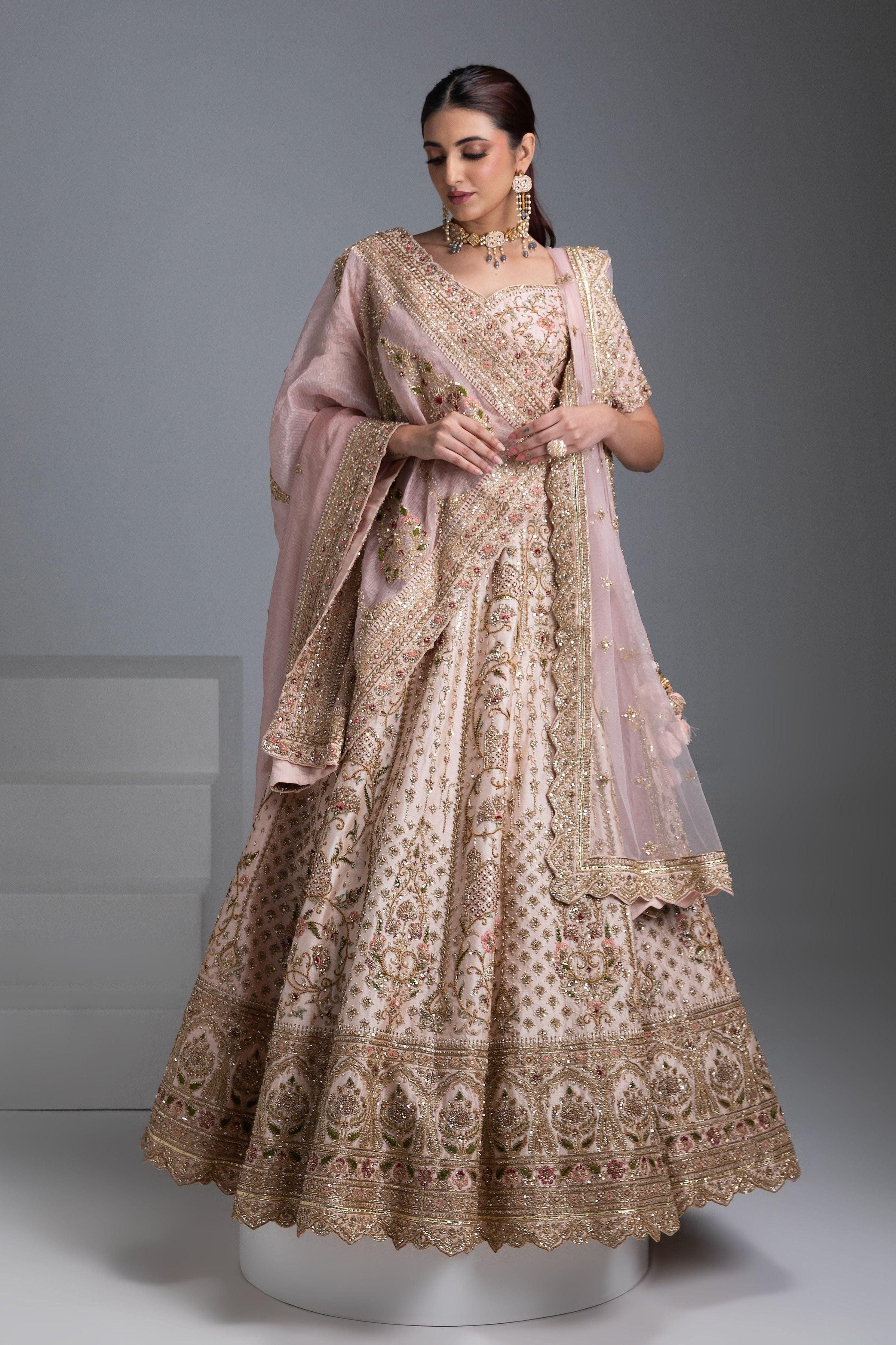 Pastel Pink Double Dupatta Lehenga Set - Mokshaa