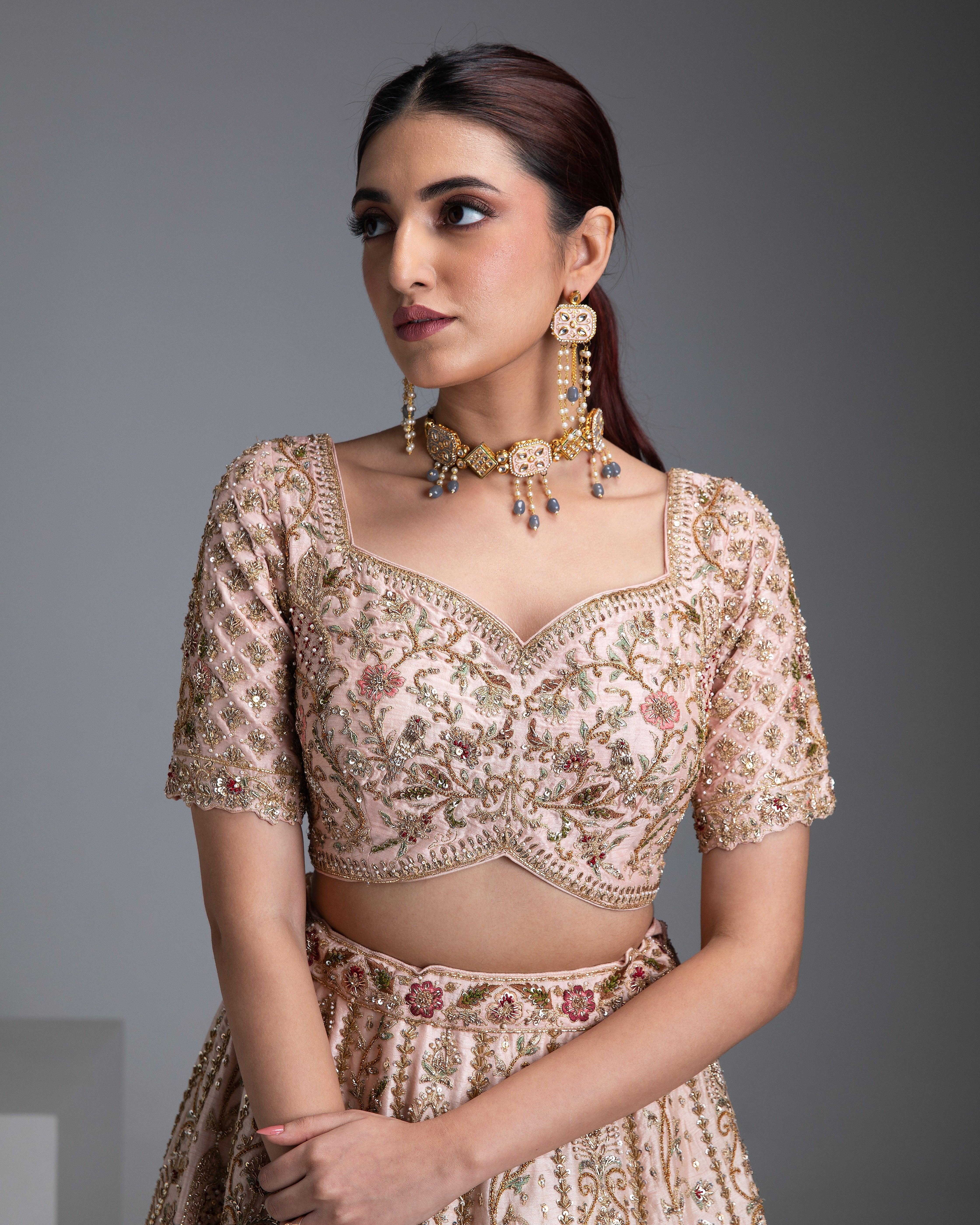 Pastel Pink Double Dupatta Lehenga Set - Mokshaa