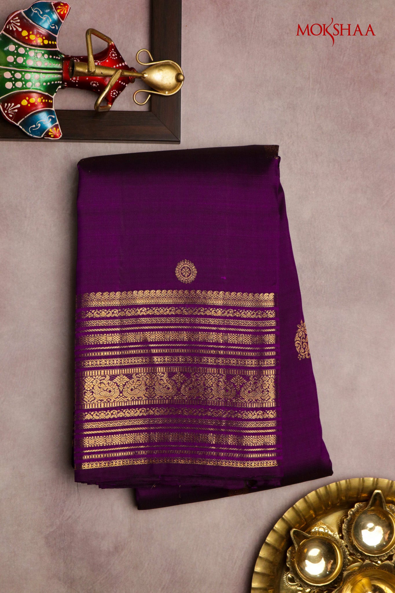 Purple Kanchivaram Silk Saree with Zari Butti