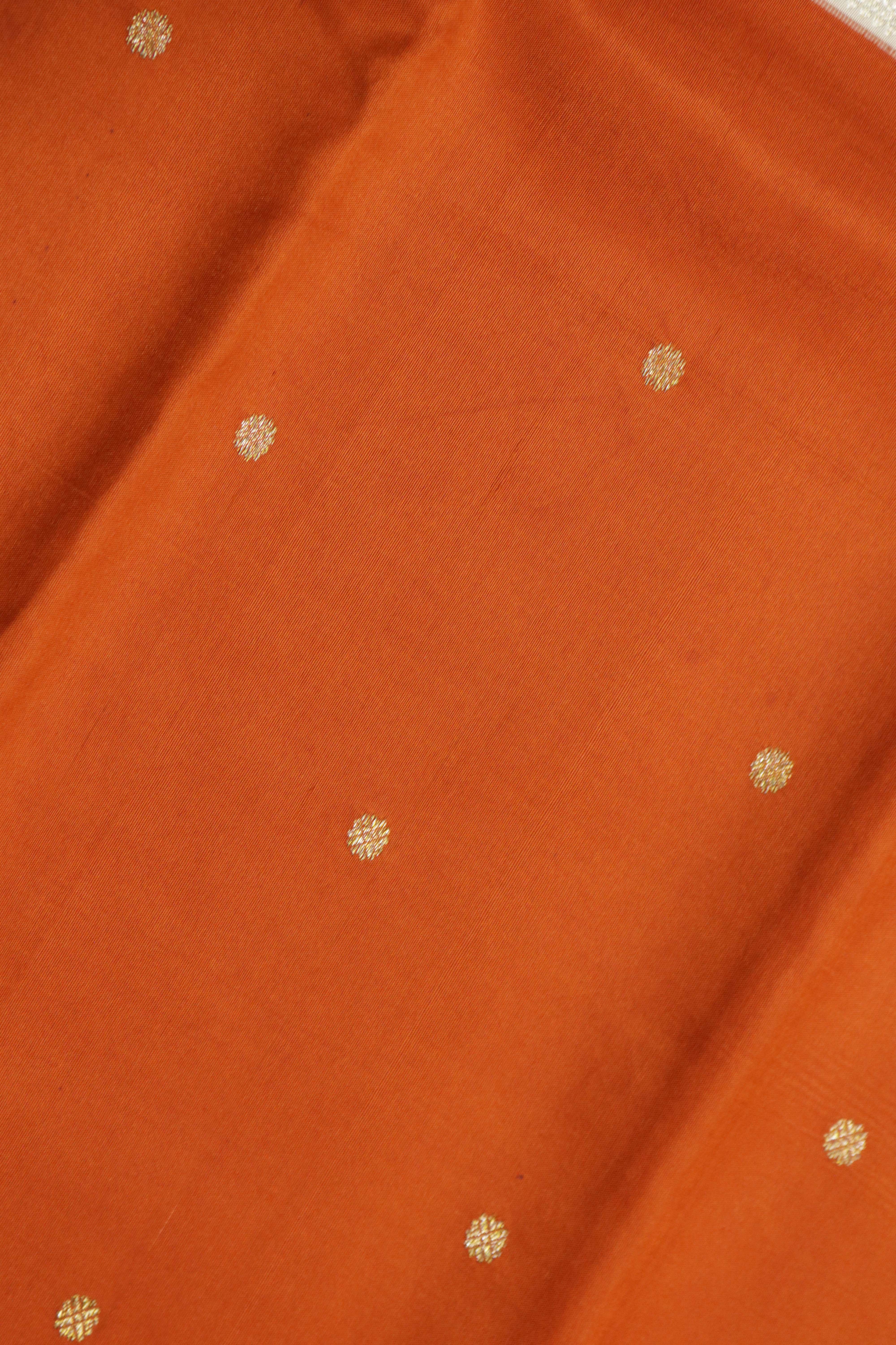 Orange Silk Saree with Floral Printed Border