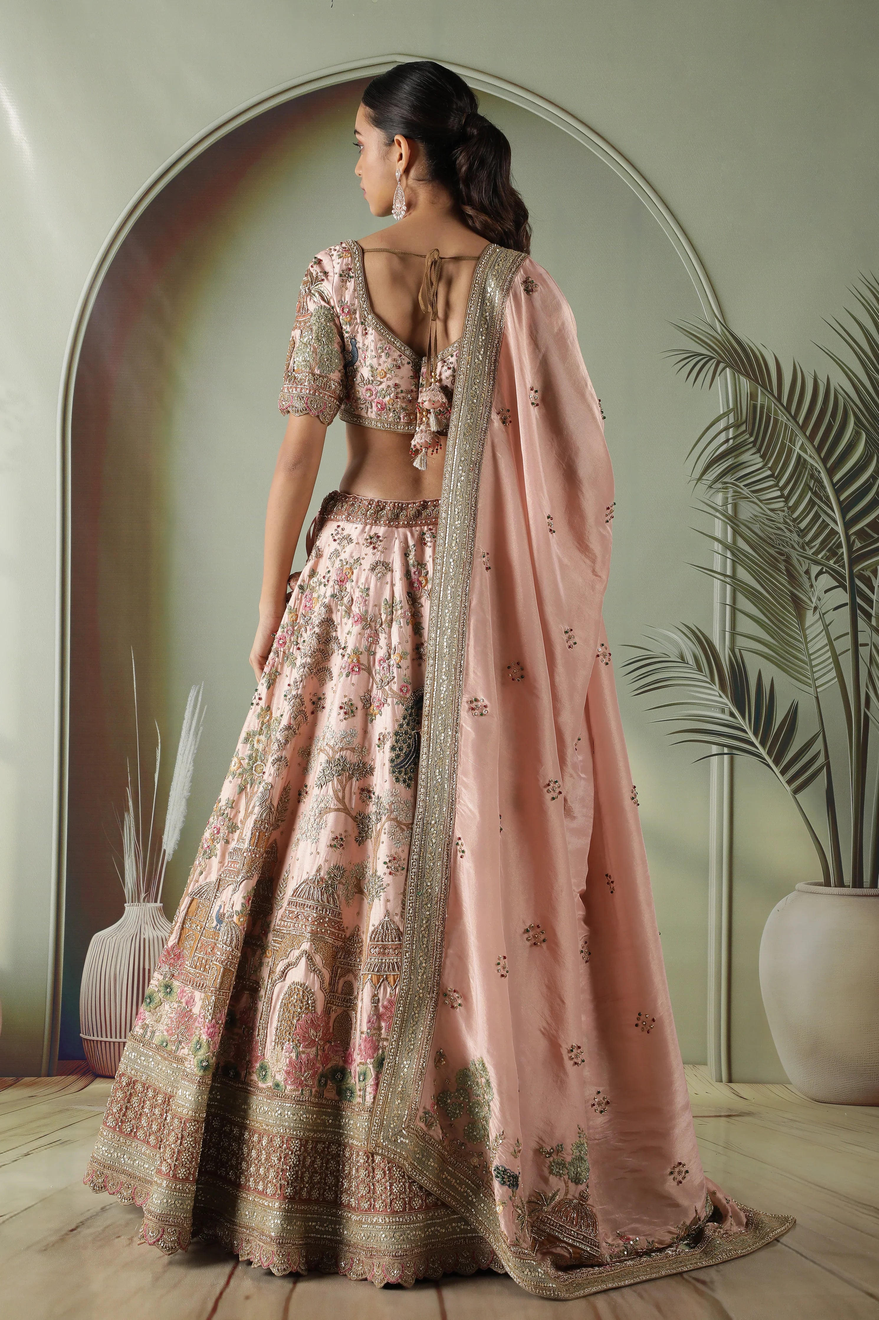 Pink Raw Silk Bridal Lehenga Set - Mokshaa