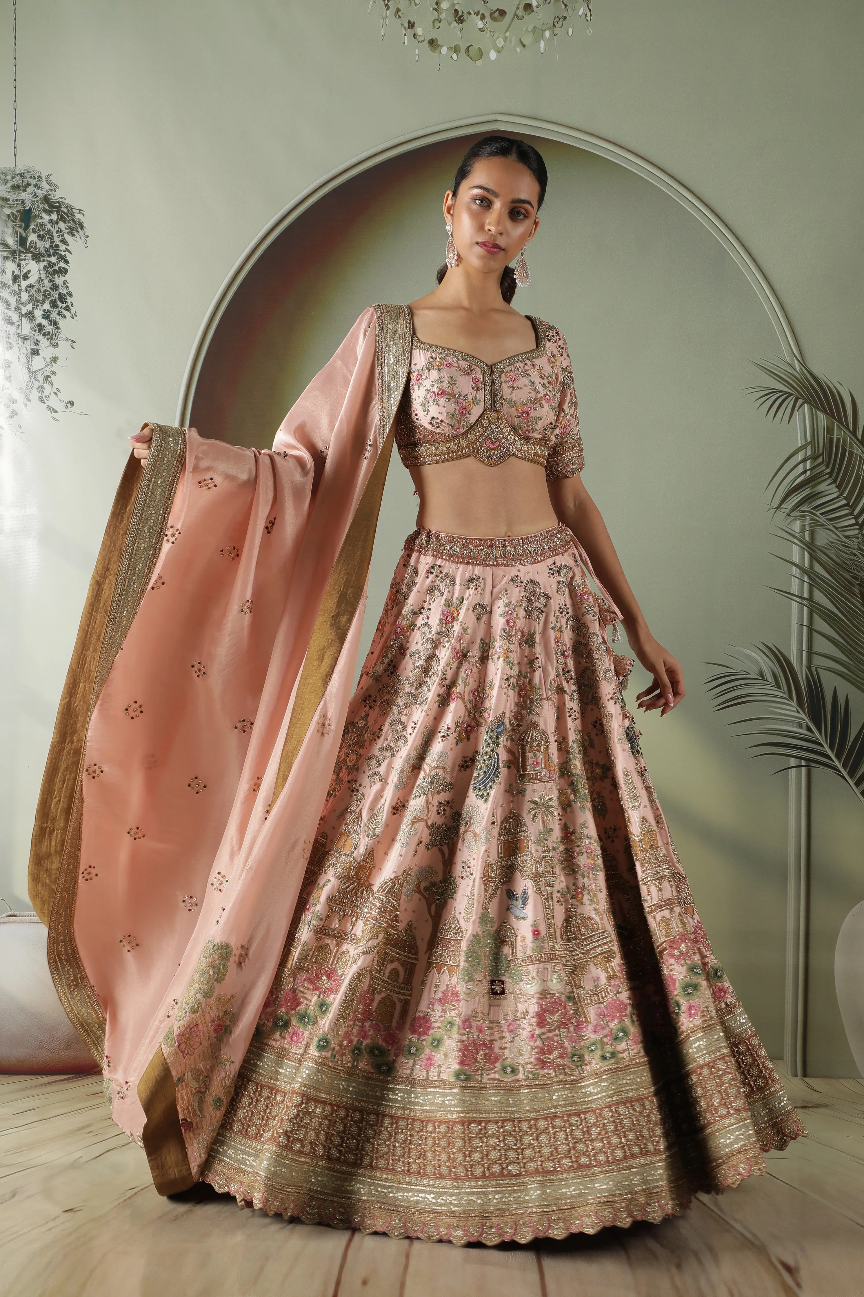 Pink Raw Silk Bridal Lehenga Set - Mokshaa