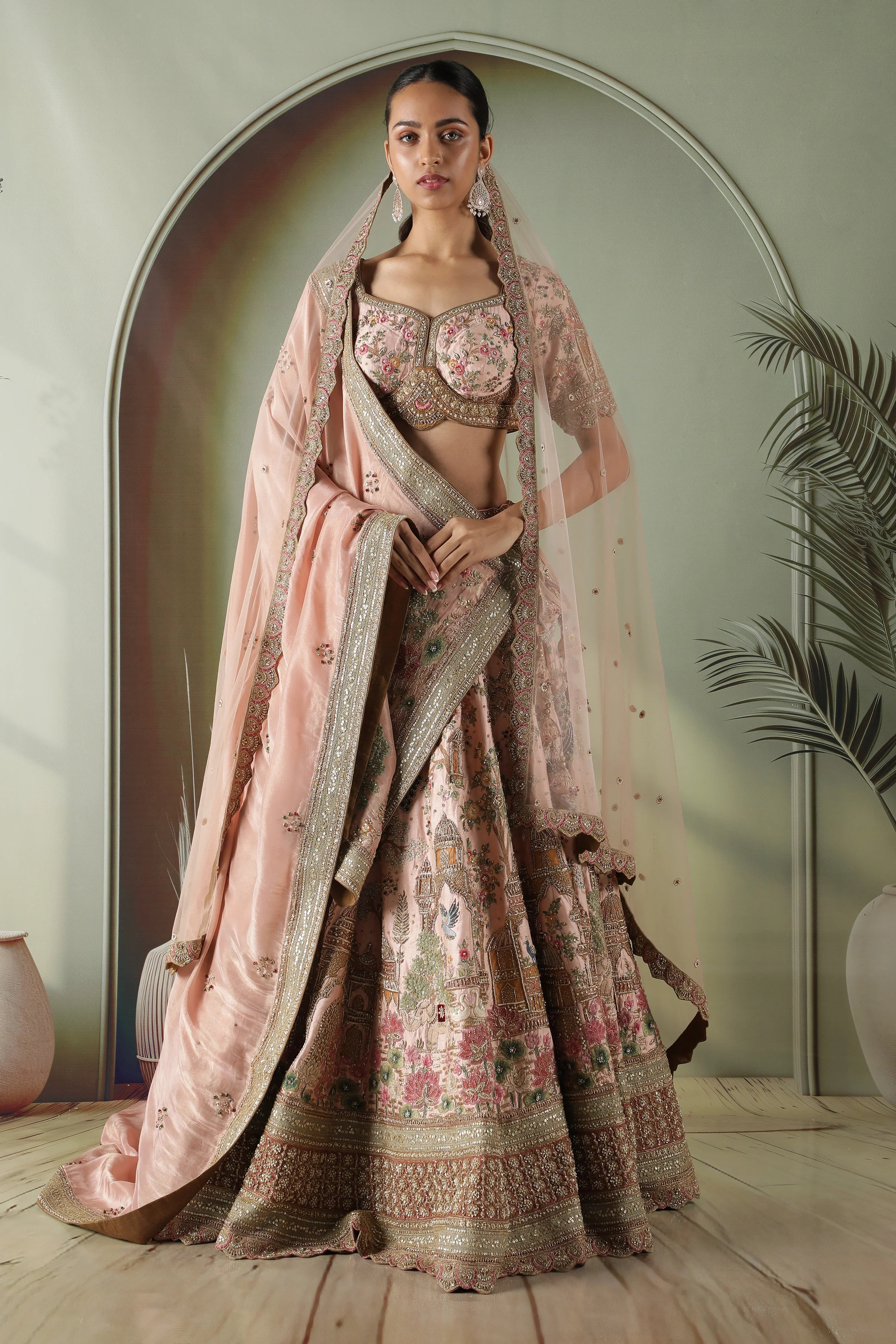 Pink Raw Silk Bridal Lehenga Set - Mokshaa