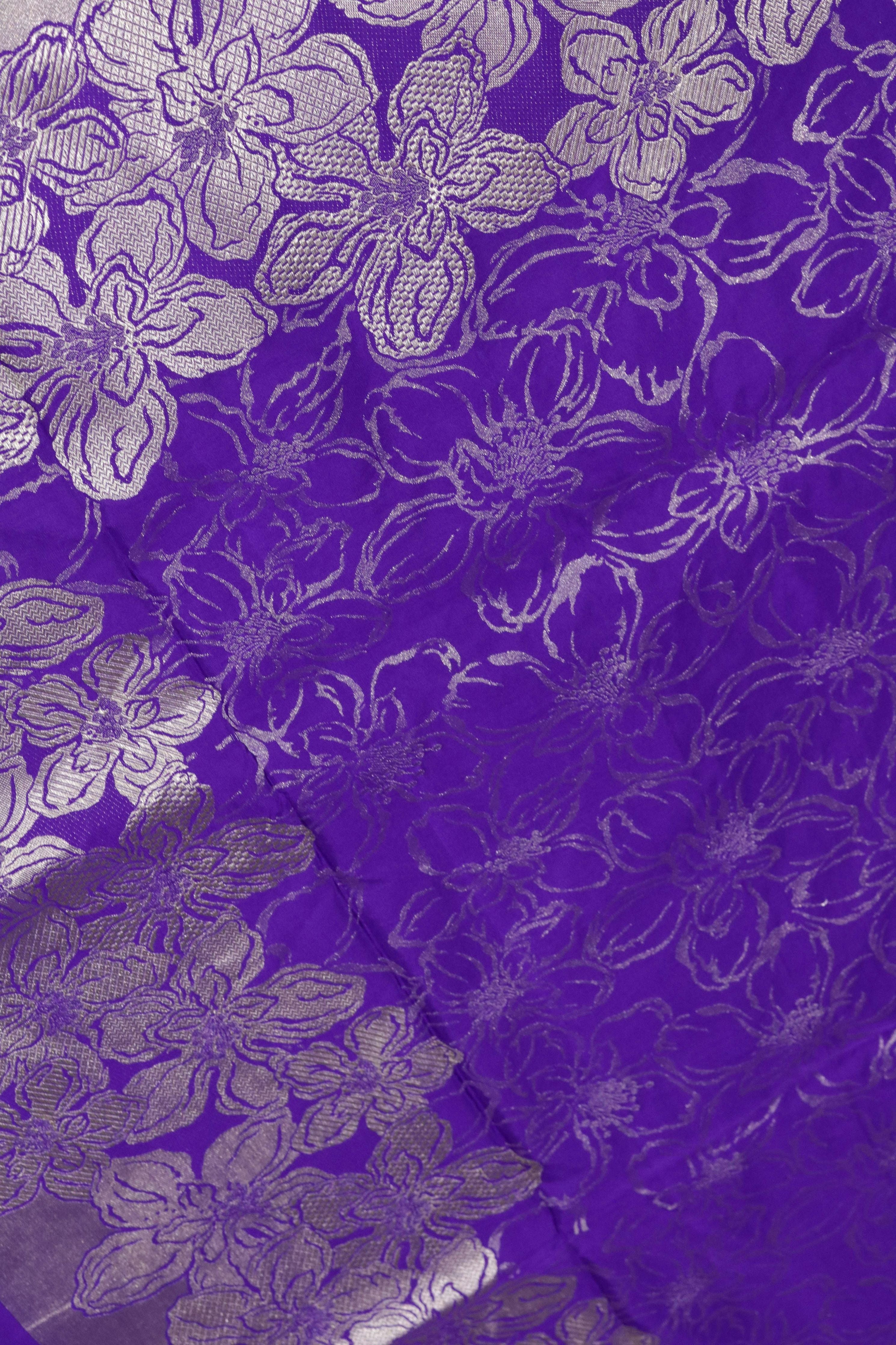 Violet Blue Banarasi Zari Silk Saree - Mokshaa