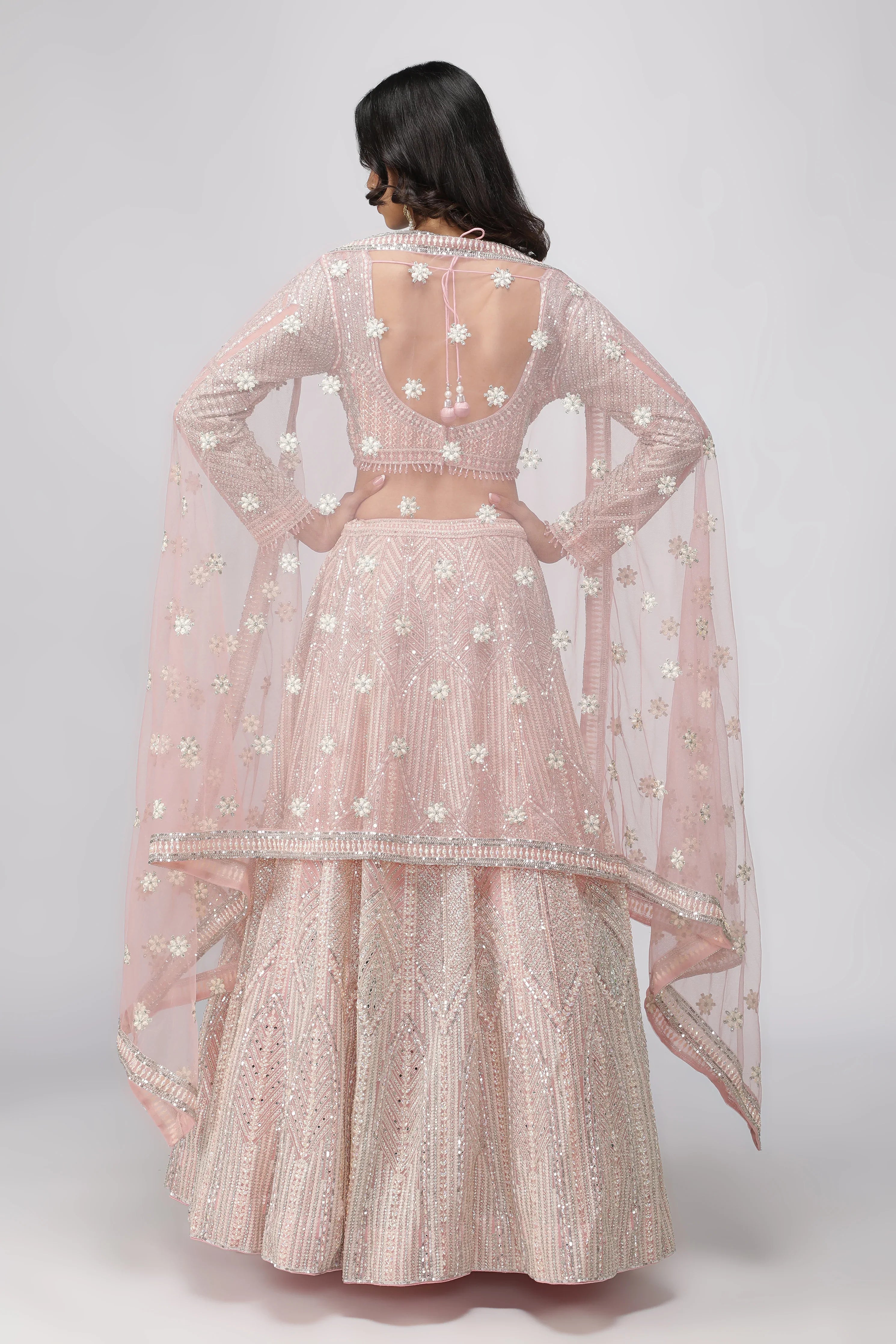 Pink Net Lehenga Set - Mokshaa