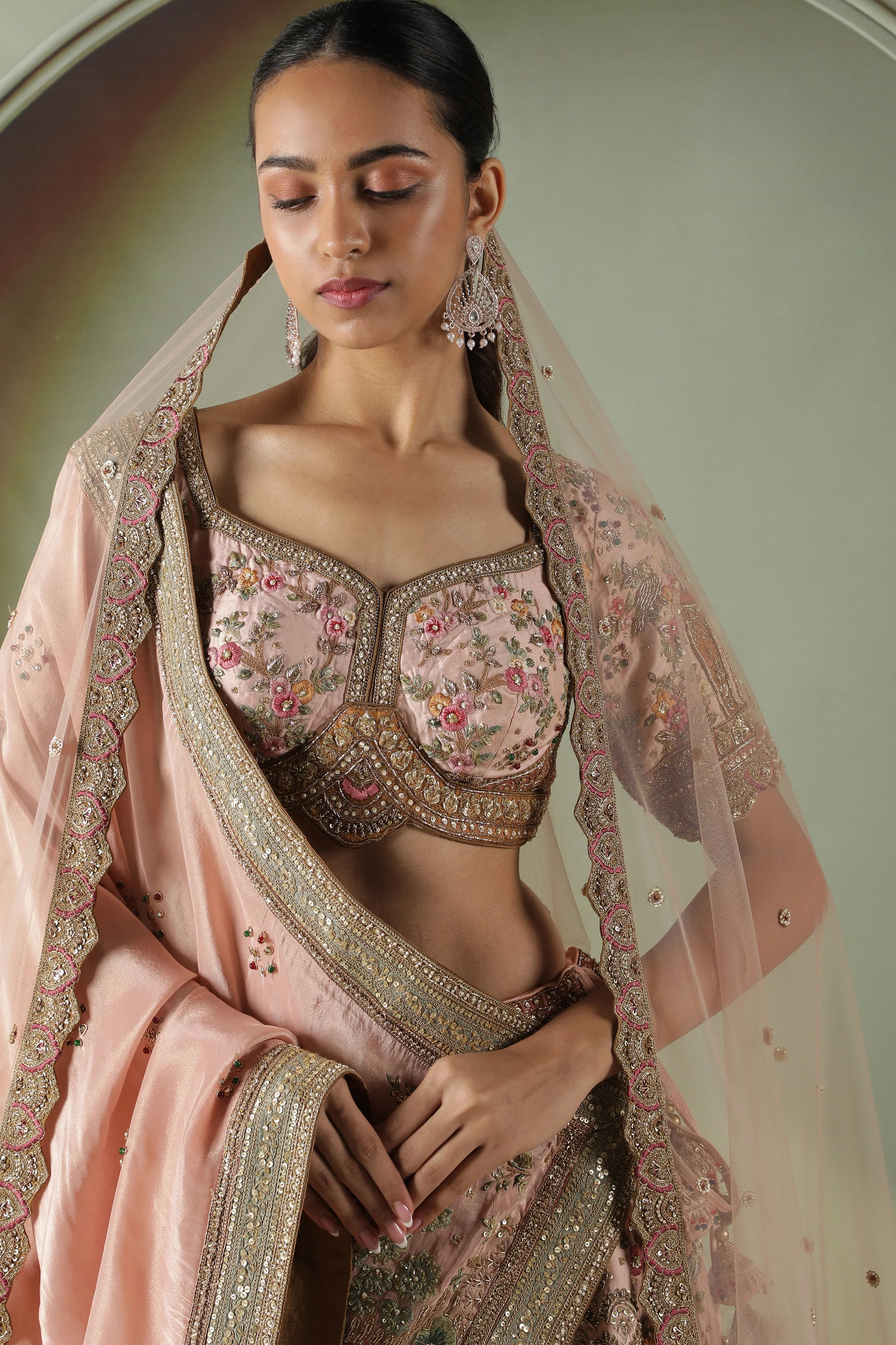 Pink Raw Silk Bridal Lehenga Set - Mokshaa