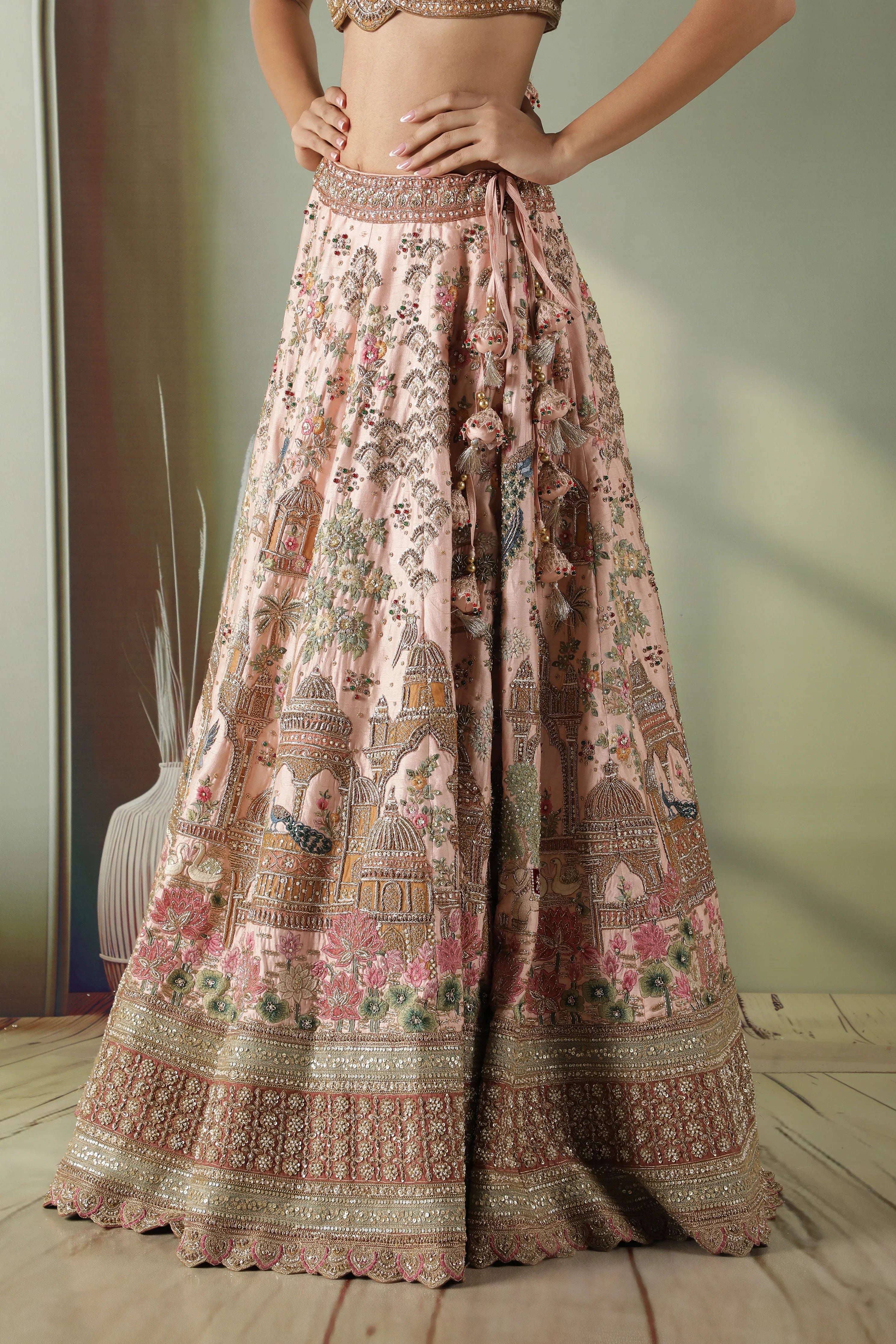 Pink Raw Silk Bridal Lehenga Set - Mokshaa