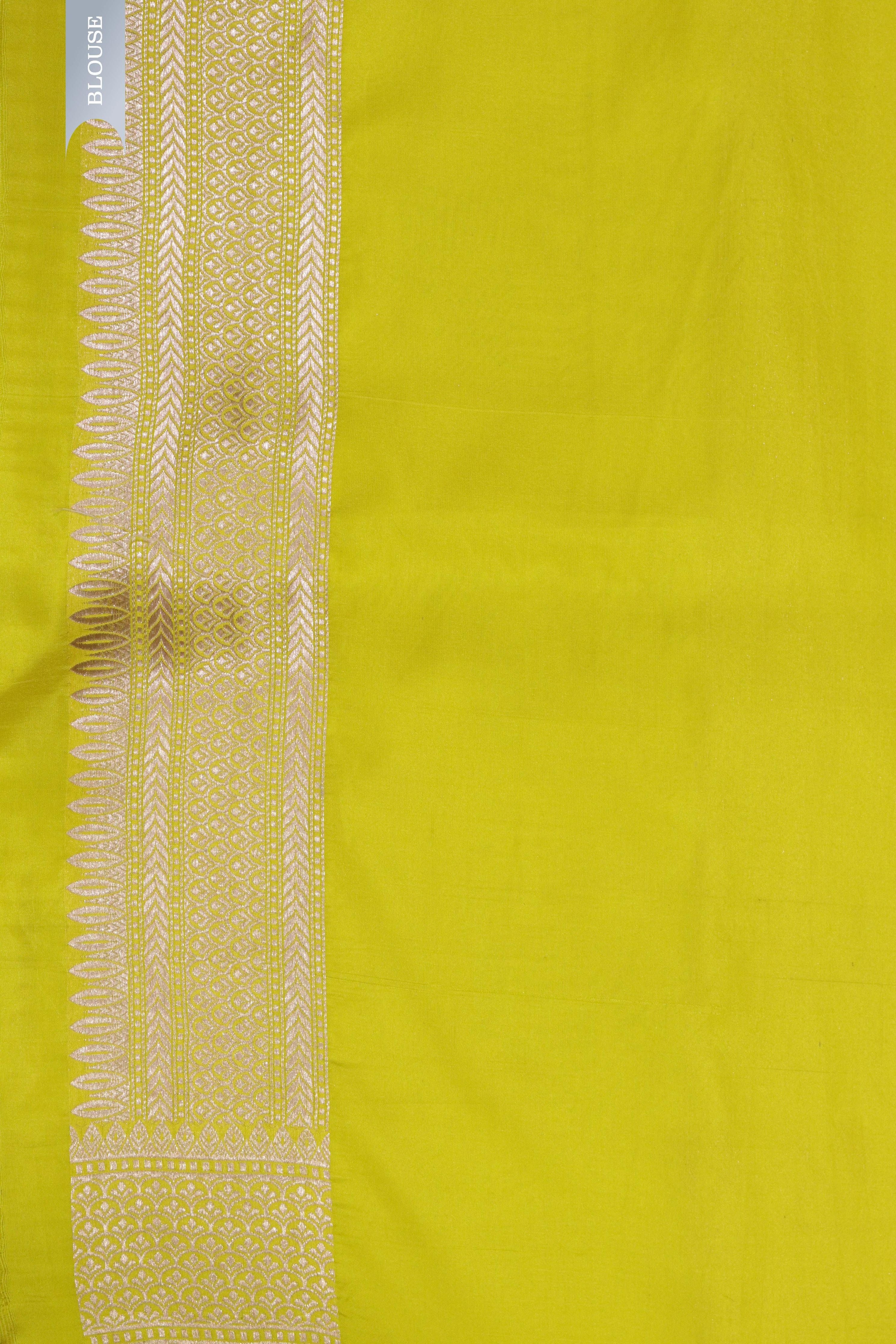 Yellow Banarasi Animal Motif Silk Saree - Mokshaa
