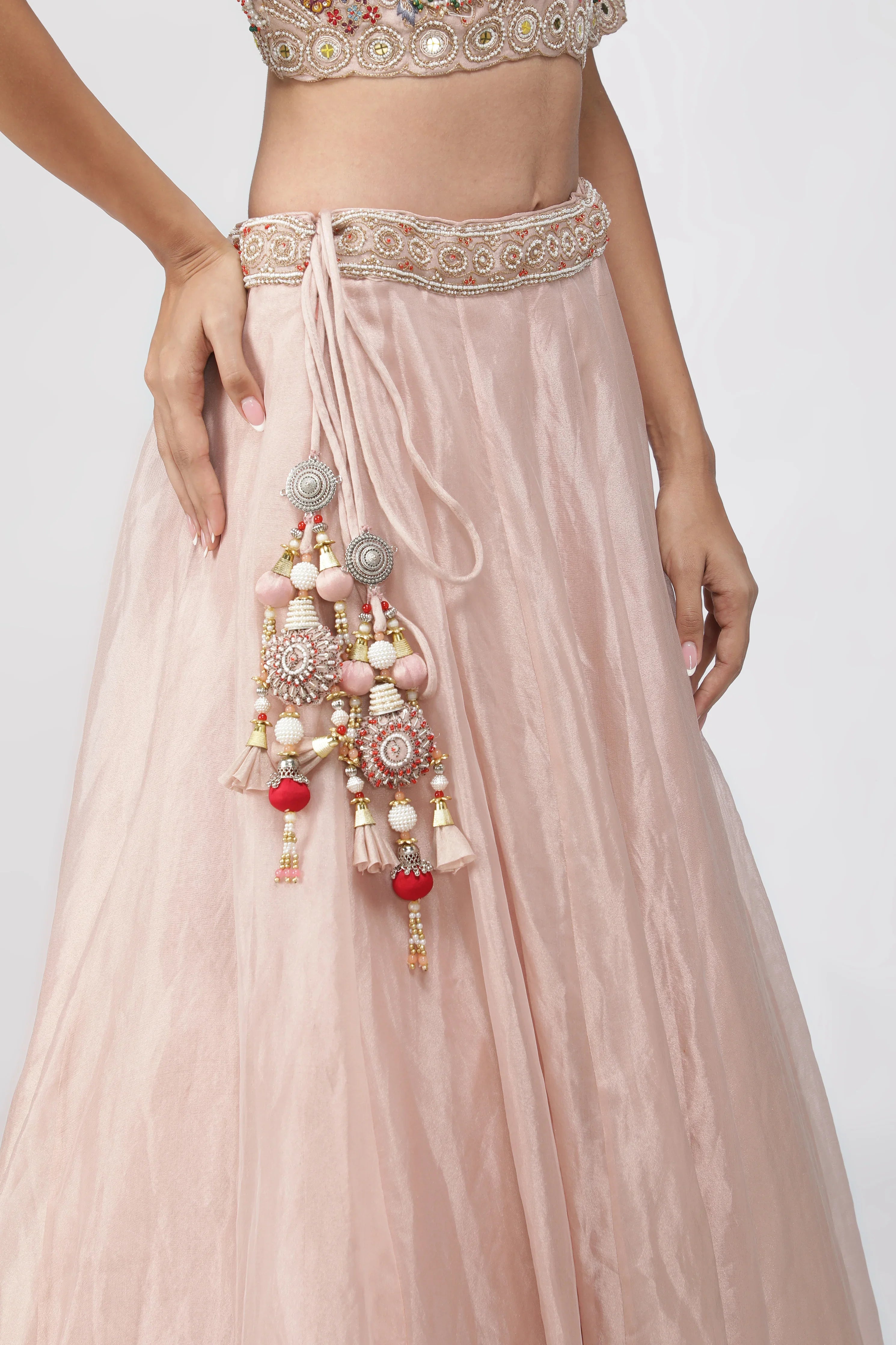 Peach Tissue Organza Lehenga Set - Mokshaa