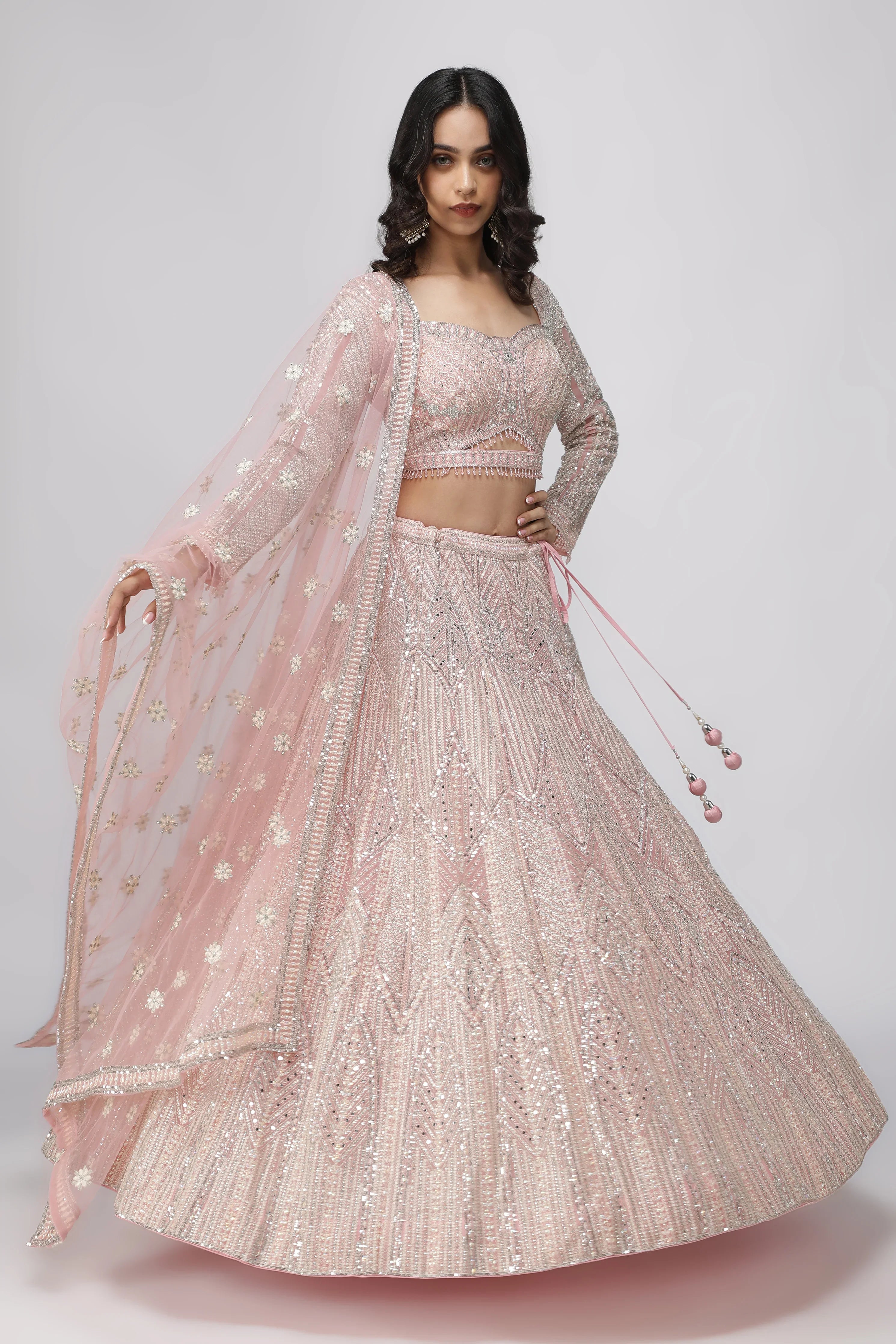 Pink Net Lehenga Set - Mokshaa
