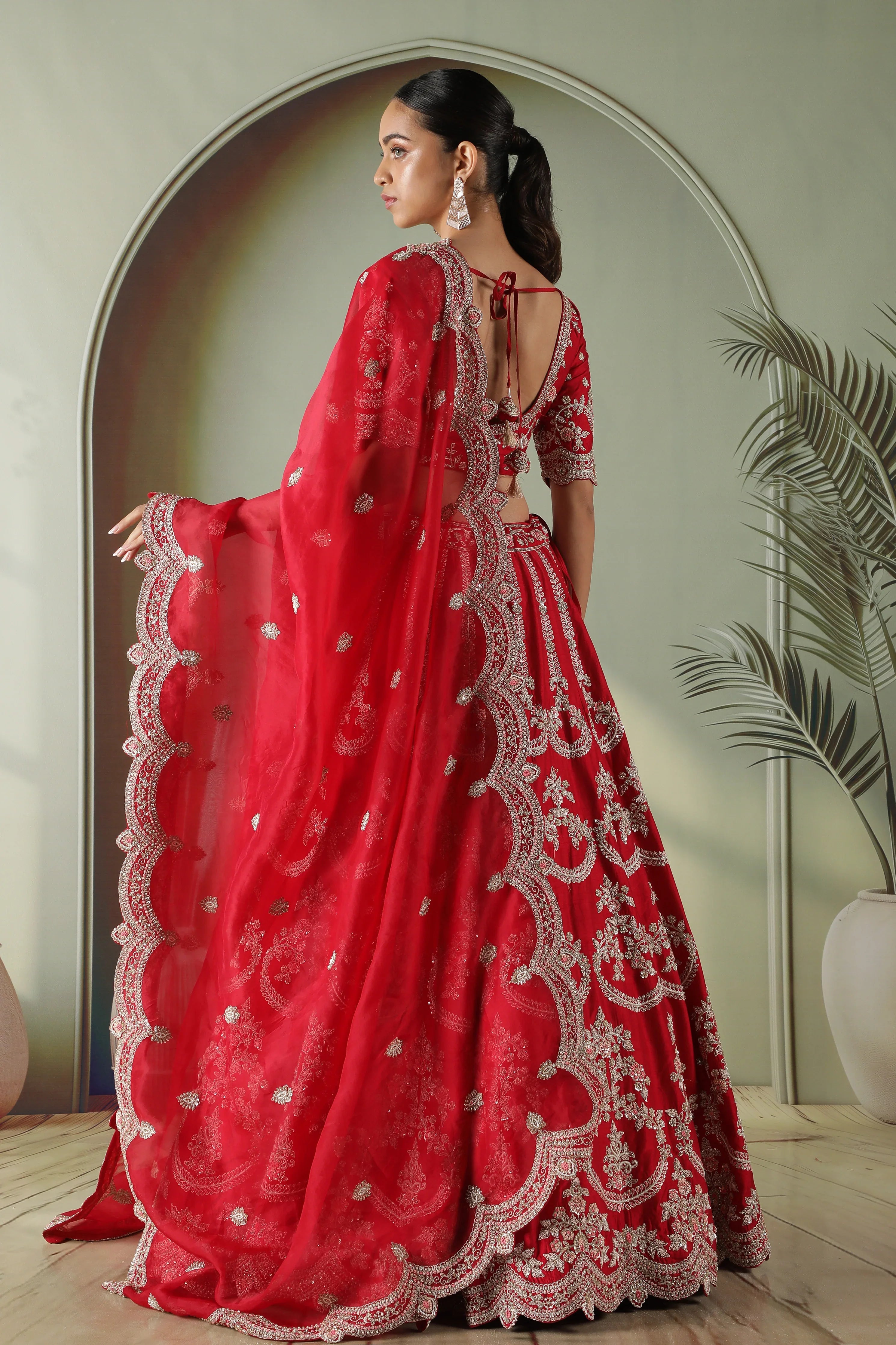 Red Raw Silk Bridal Lehenga Set - Mokshaa