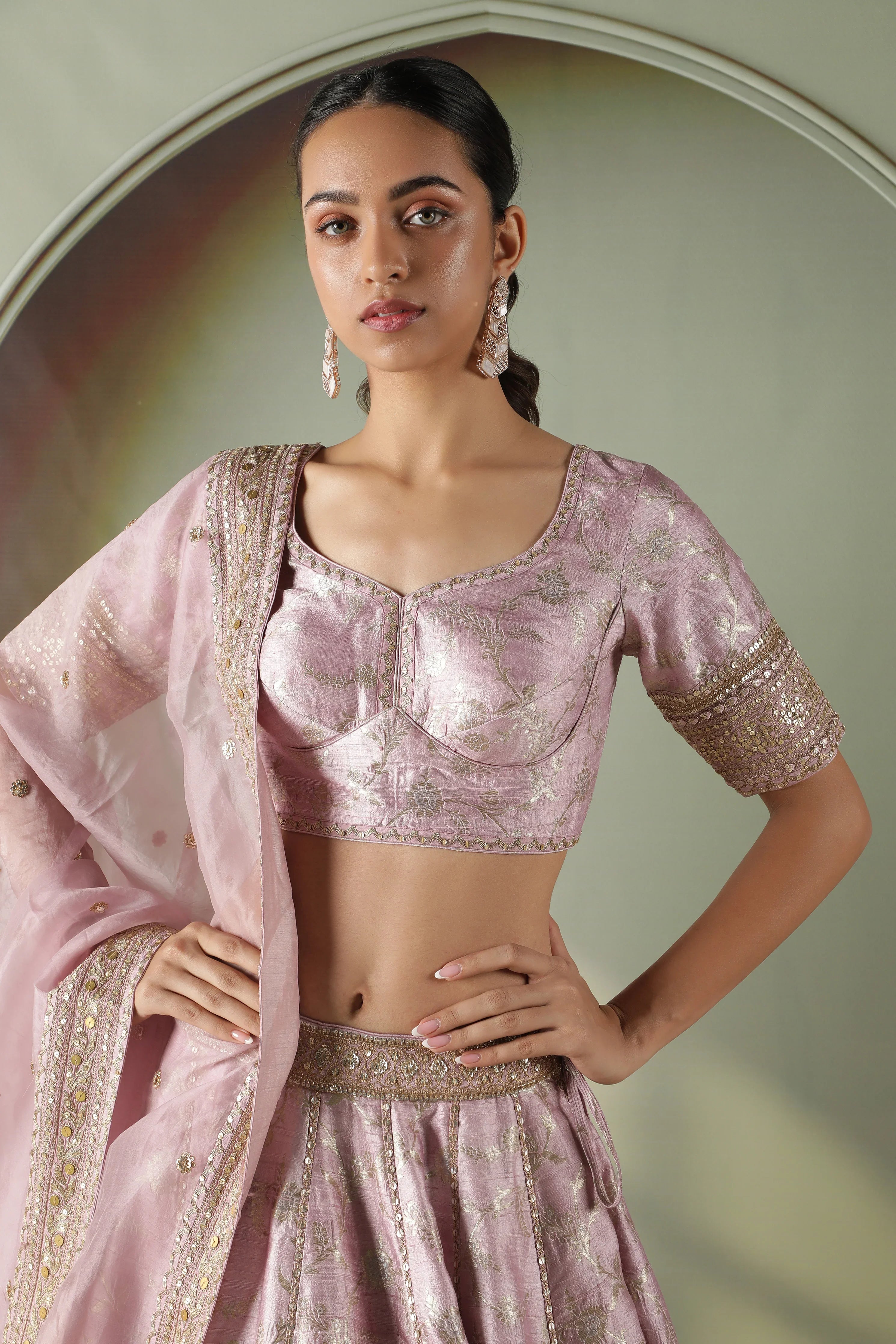 Lavender Banarasi Silk Lehenga Set - Mokshaa
