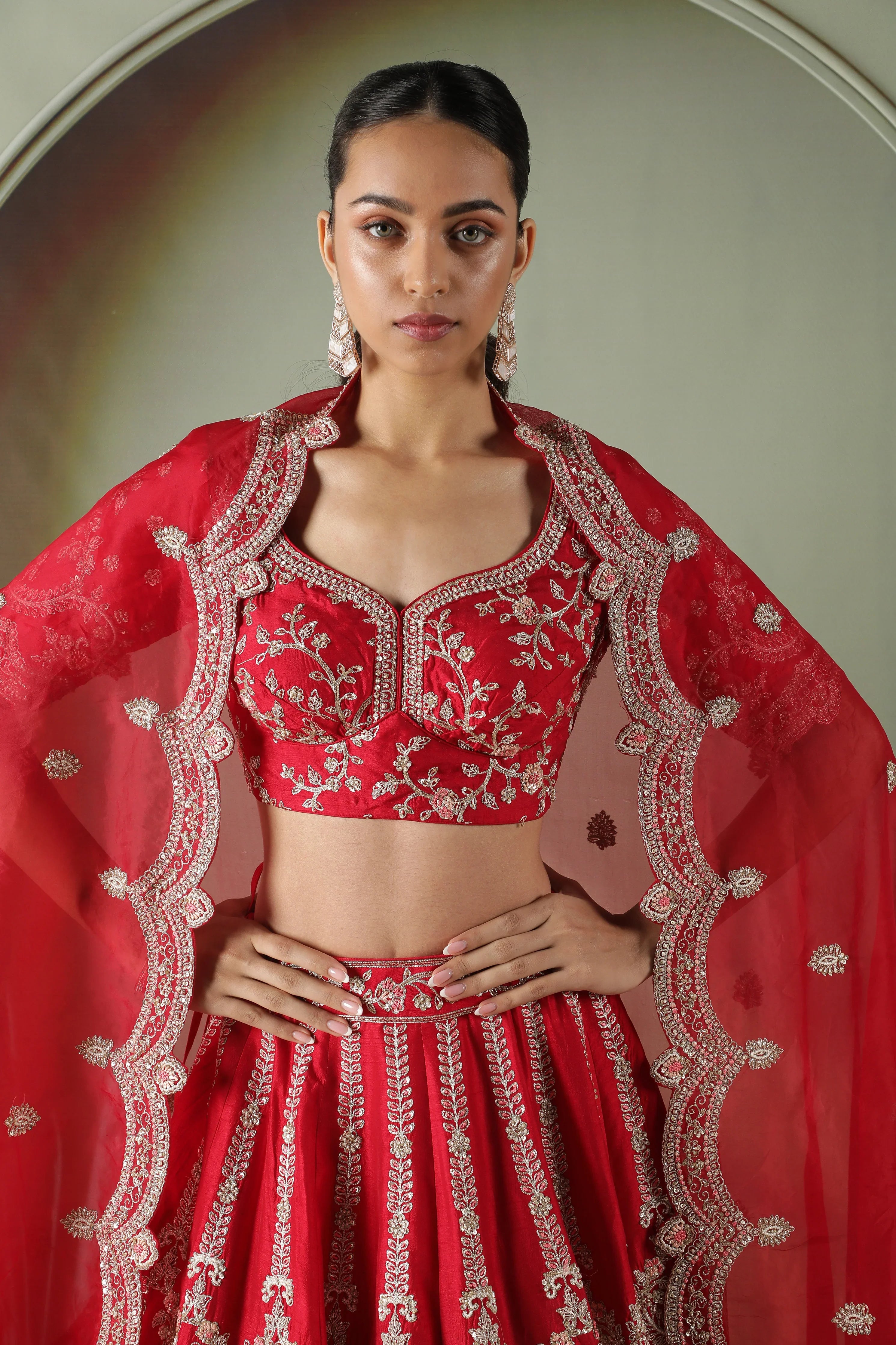 Red Raw Silk Bridal Lehenga Set - Mokshaa