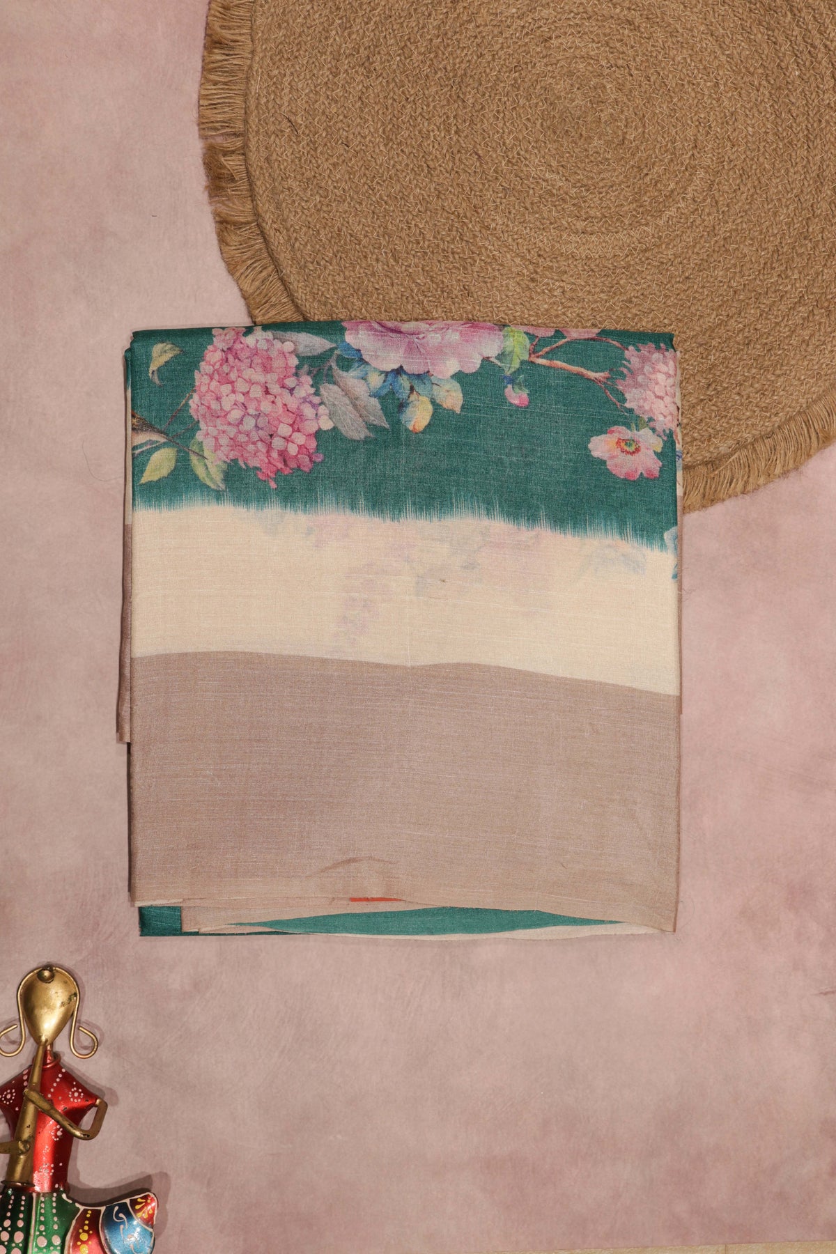Peacock Green Floral Tussar Silk Saree - Mokshaa