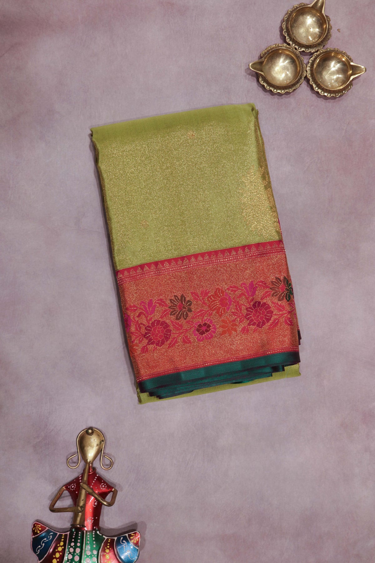 Pista Green Kanchivaram Tissue Silk Saree - Mokshaa