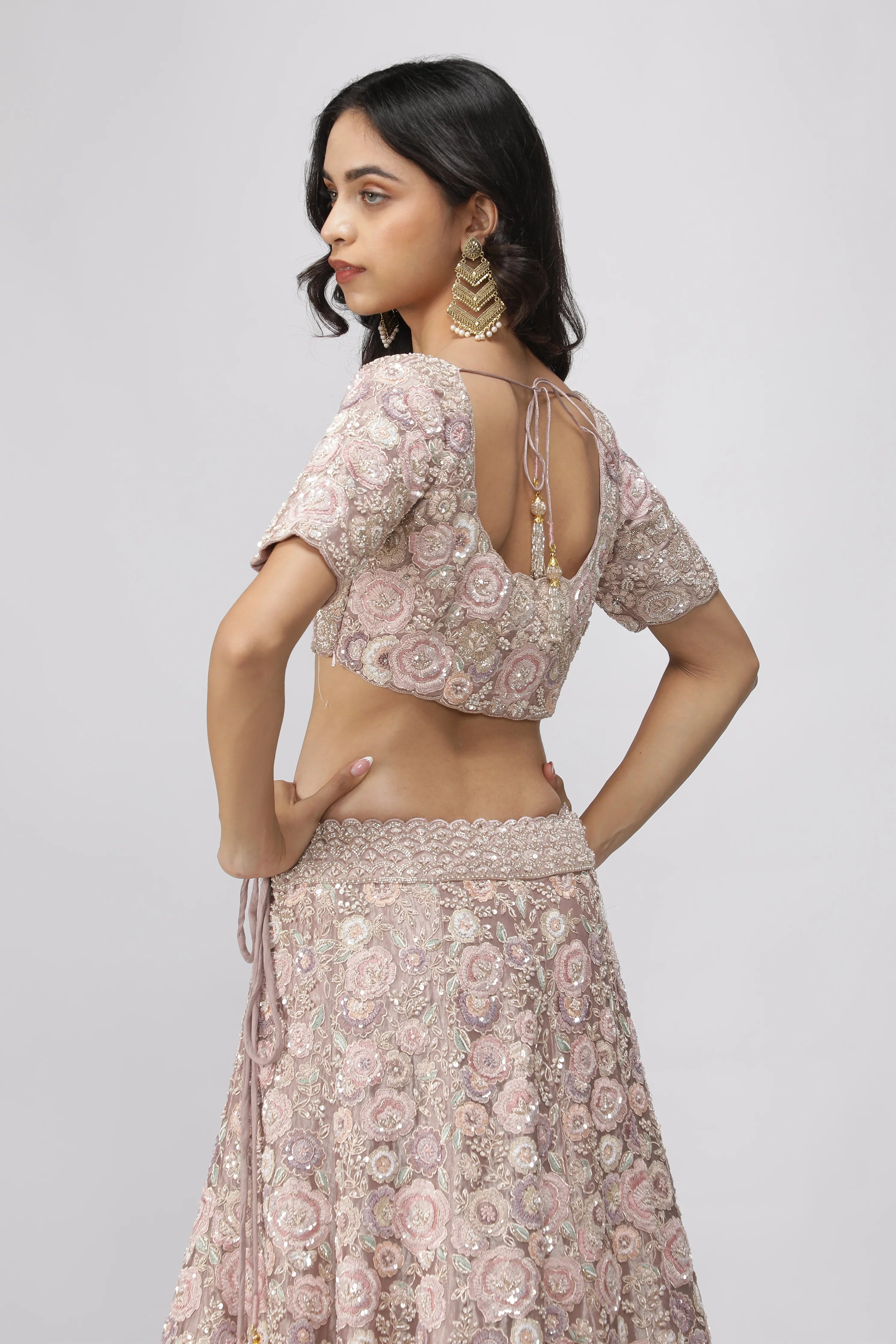 Lavender Tissue Organza Lehenga Set - Mokshaa