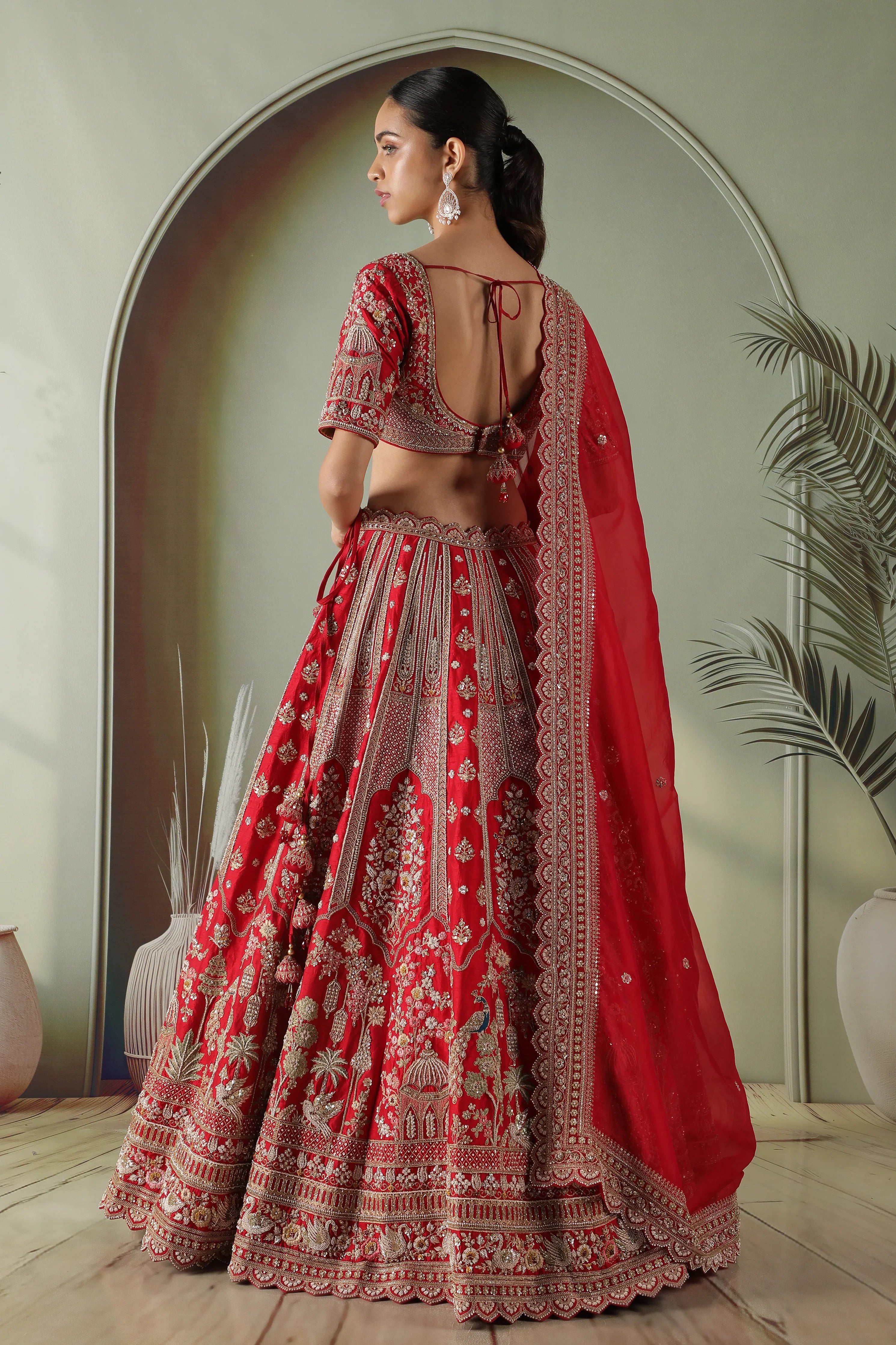 Red Raw Silk Bridal Lehenga Set - Mokshaa