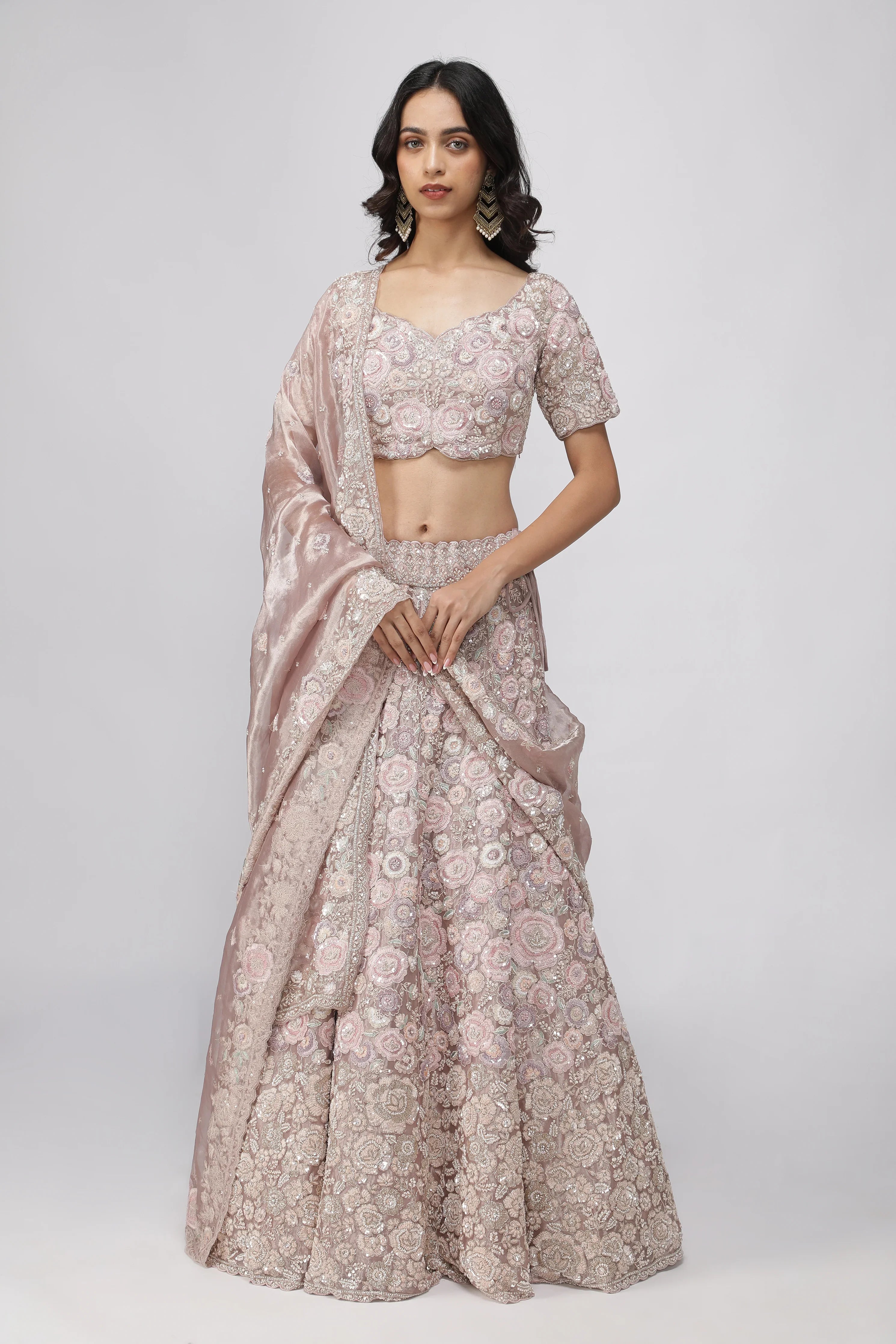 Lavender Tissue Organza Lehenga Set - Mokshaa