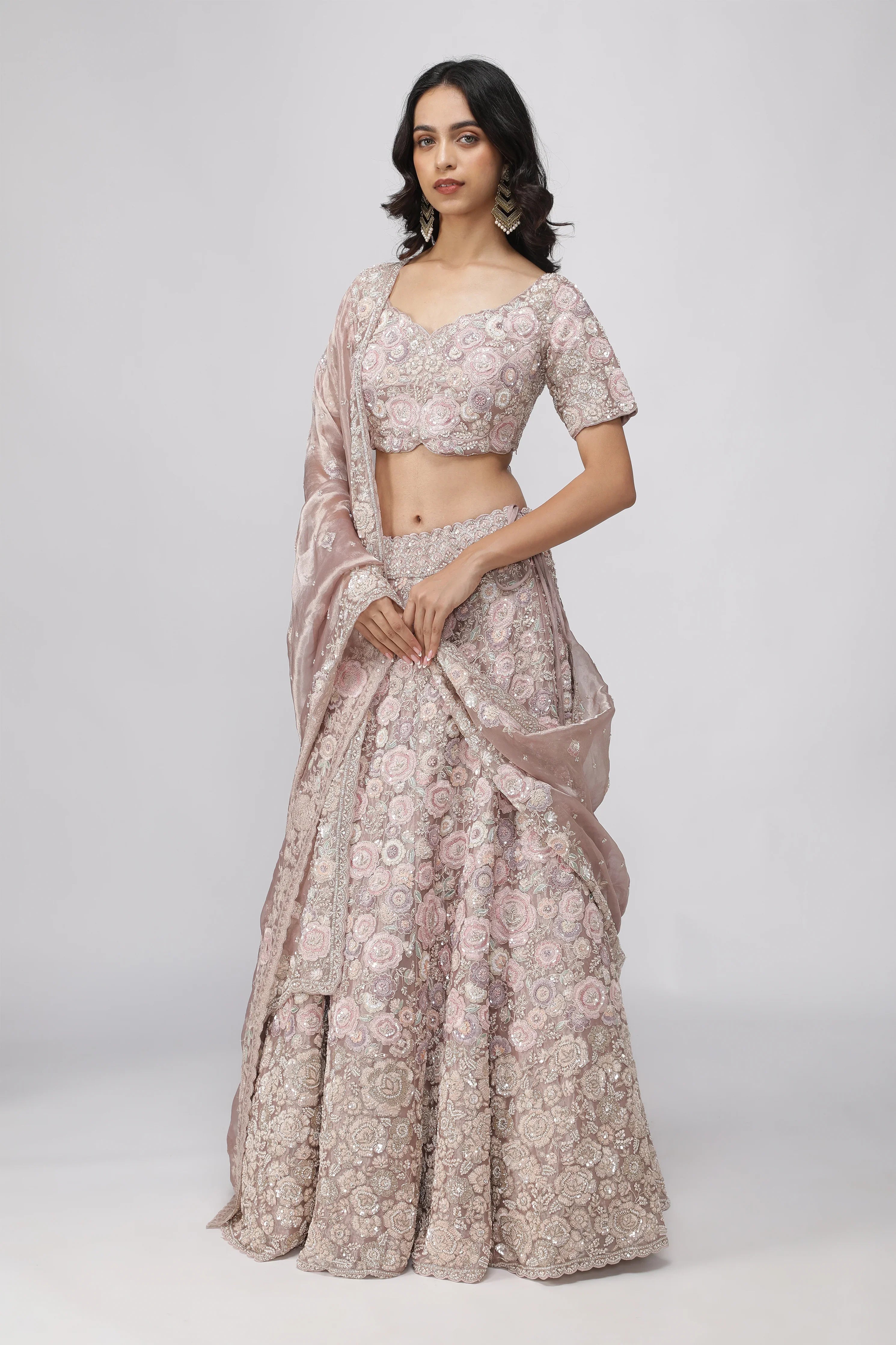 Lavender Tissue Organza Lehenga Set - Mokshaa