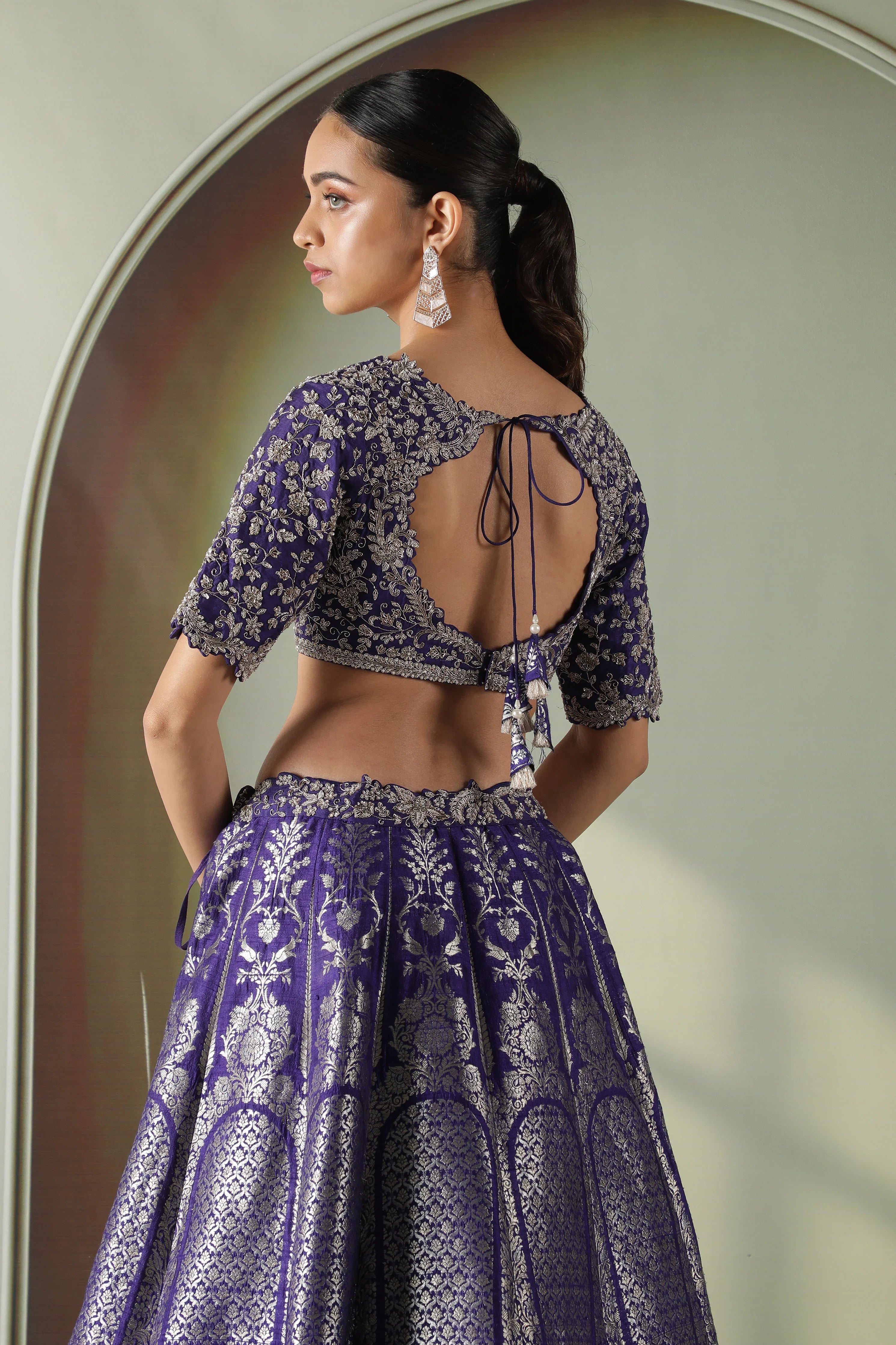 Purple Banarasi Silk Lehenga Set - Mokshaa