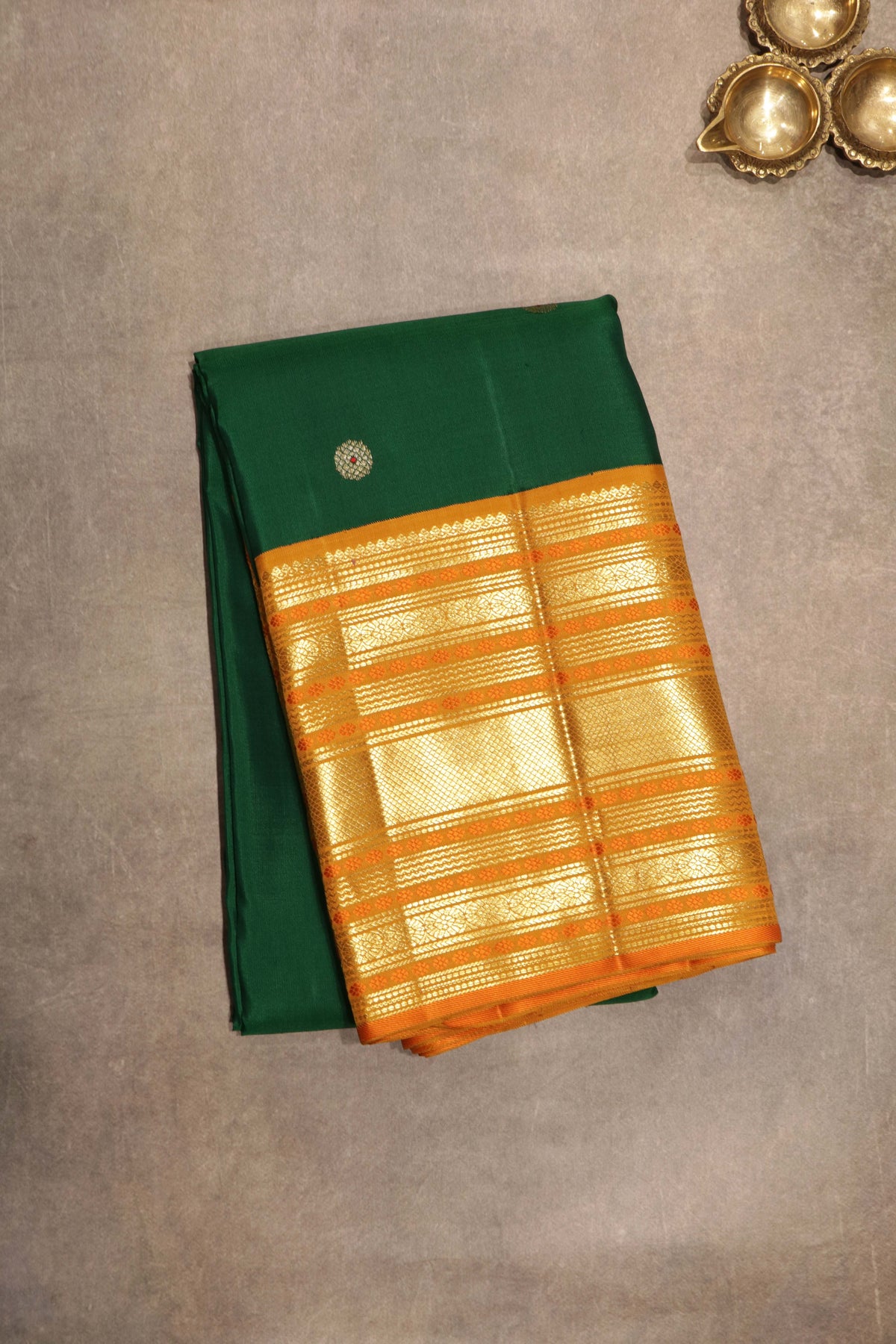 Emerald Green Coin Butti Kanchivaram Silk Saree - Mokshaa