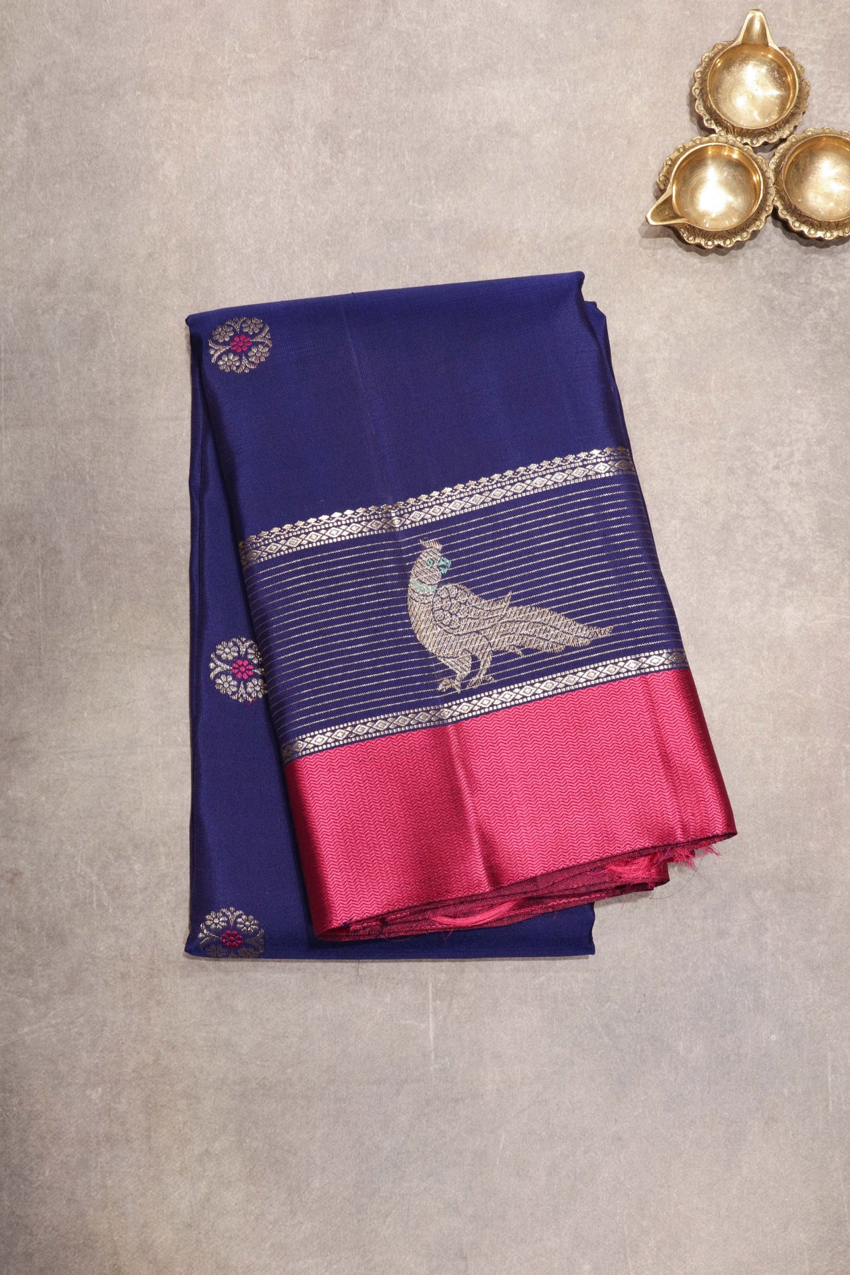 Royal Blue Coin Butta Kanchivaram Silk Saree - Mokshaa