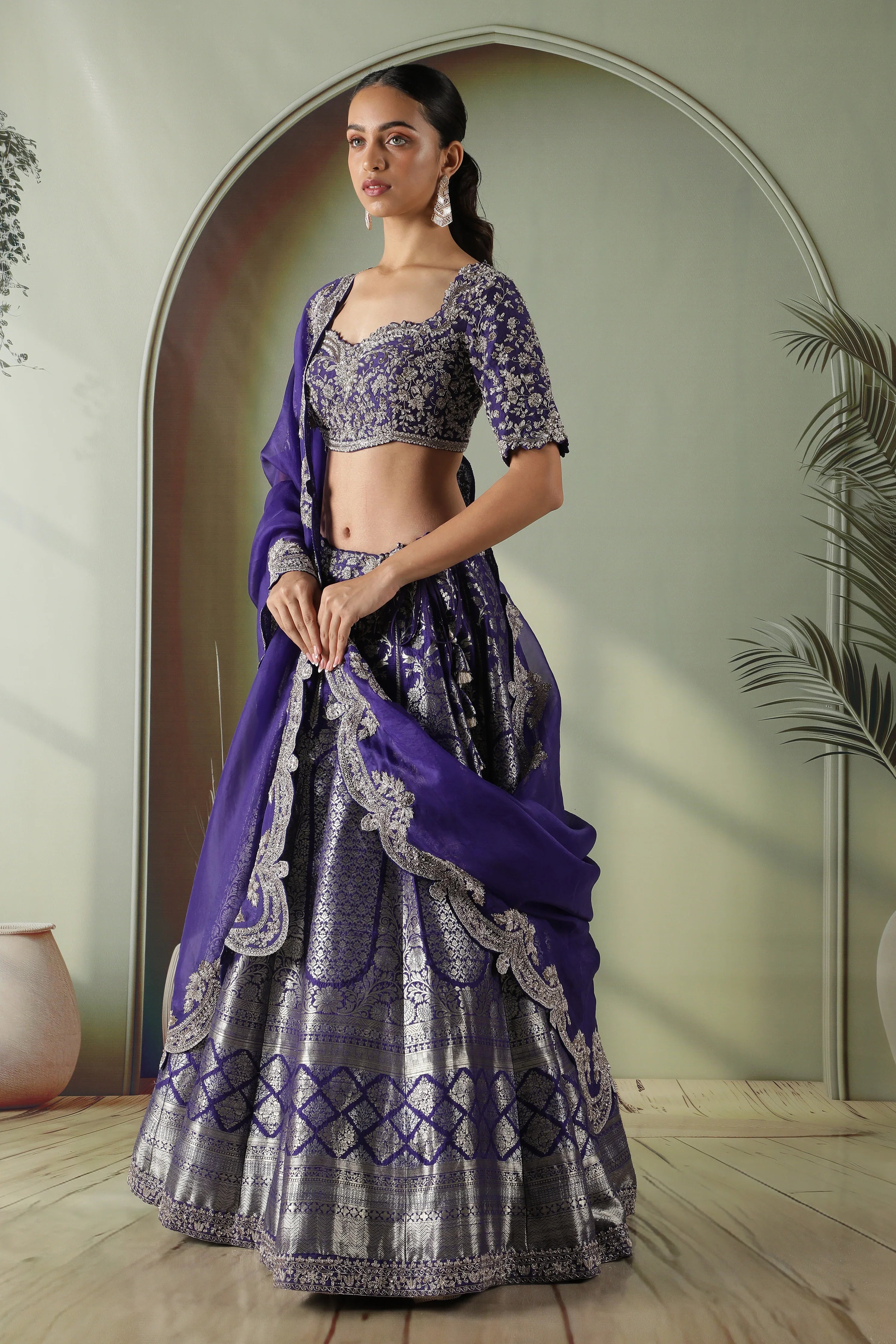 Purple Banarasi Silk Lehenga Set - Mokshaa
