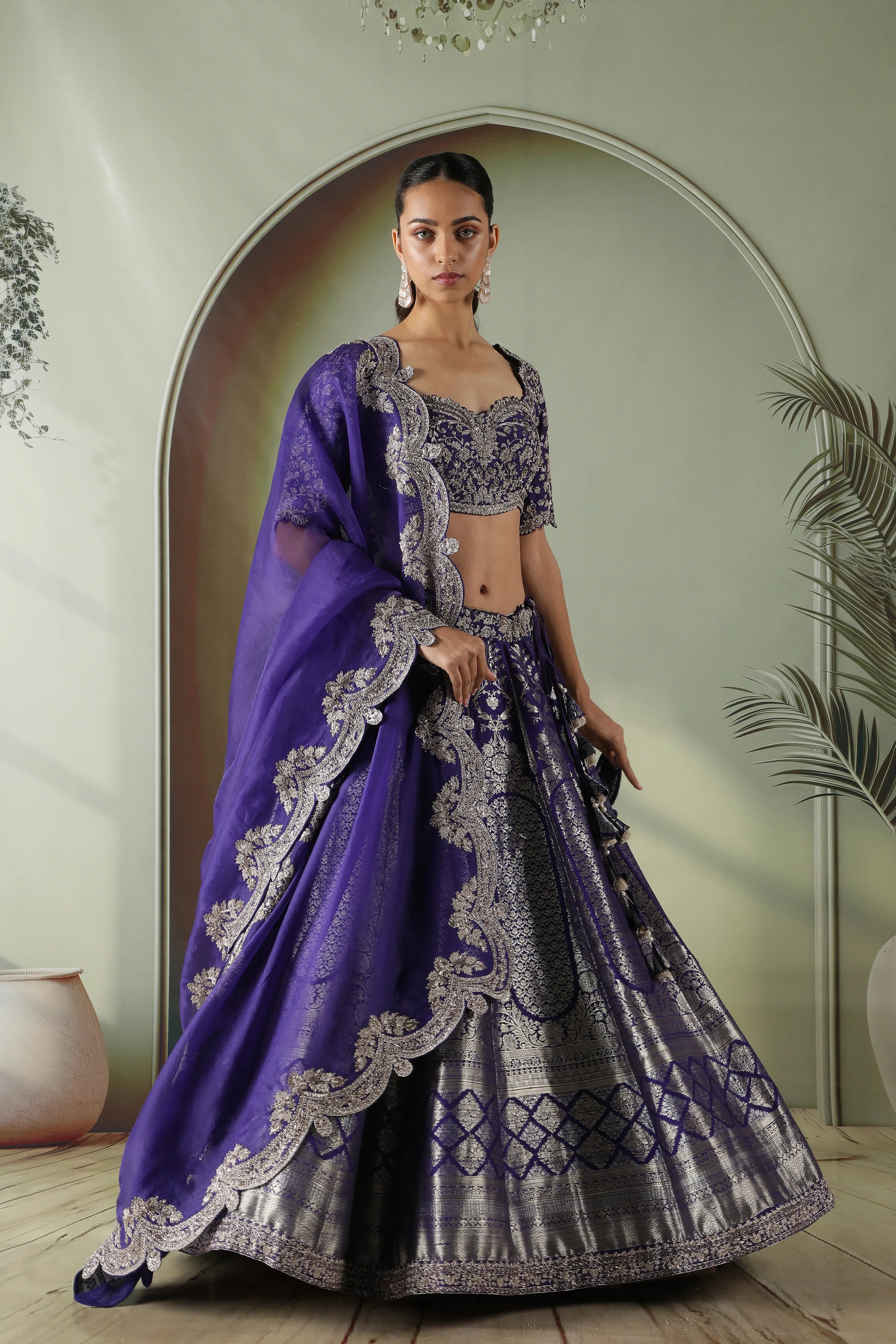 Purple Banarasi Silk Lehenga Set - Mokshaa