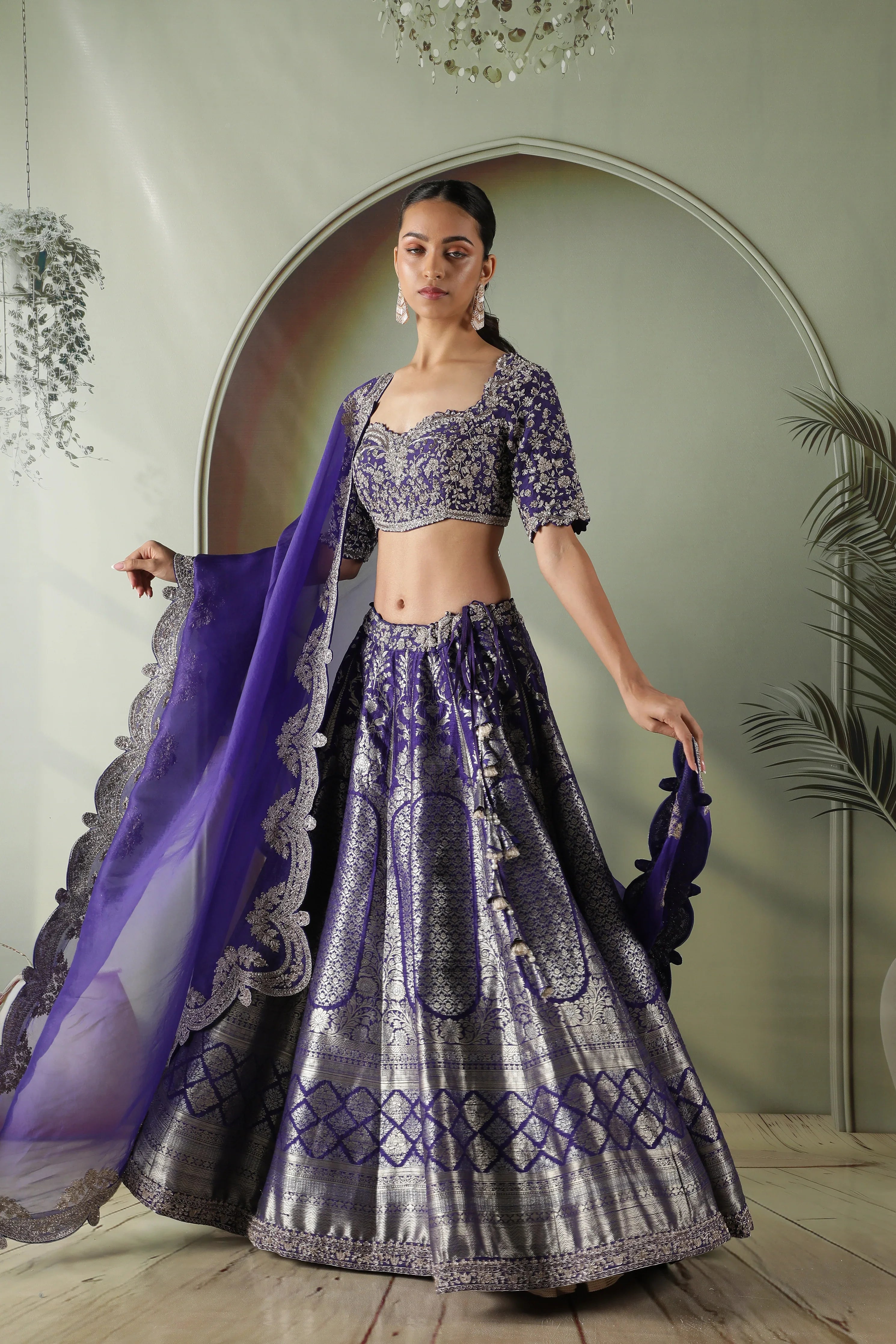 Purple Banarasi Silk Lehenga Set - Mokshaa